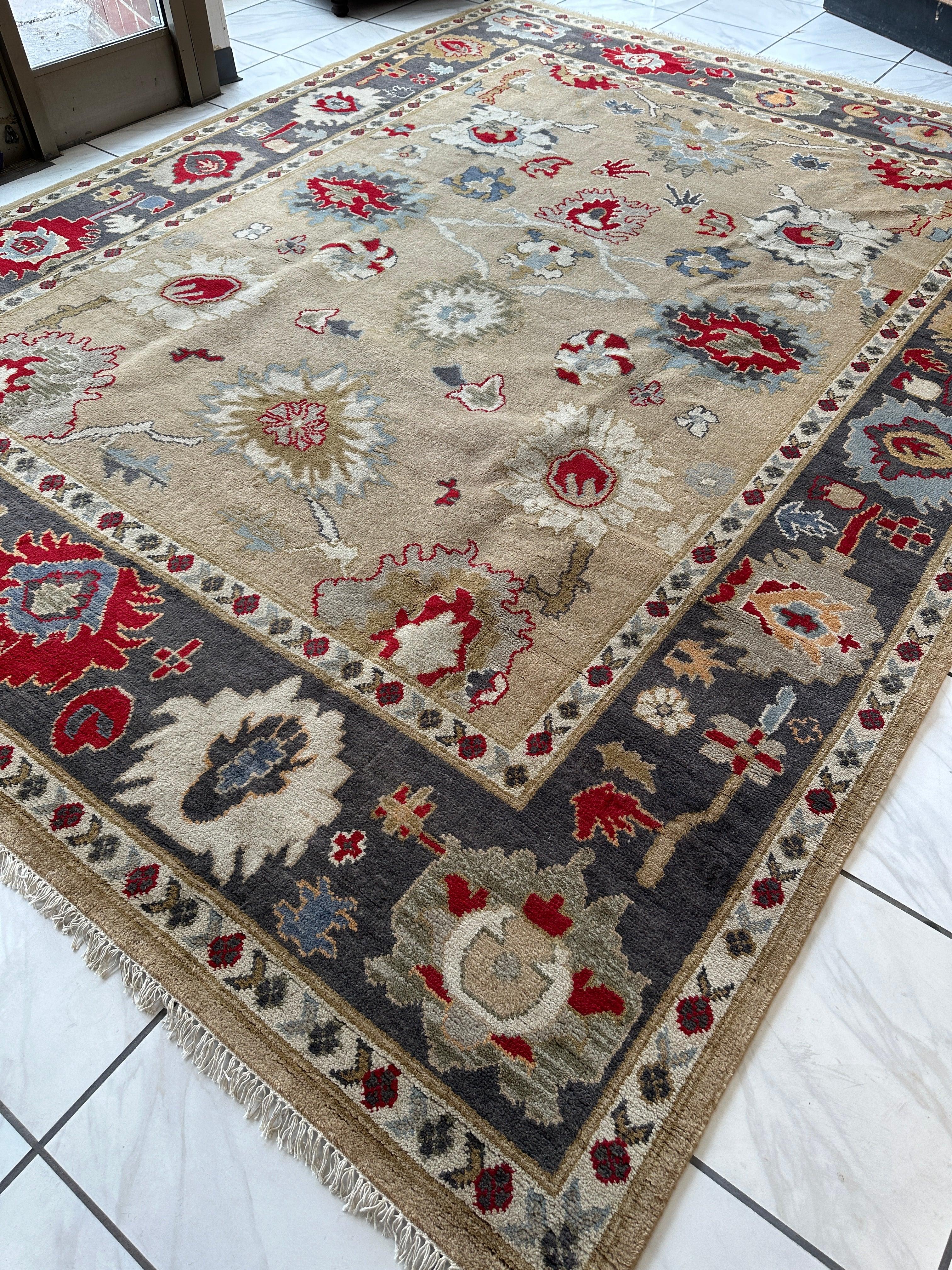 Hand Knotted Oushak Traditional Wool Rug, Living Room 9 x 12 Rug - Image 4