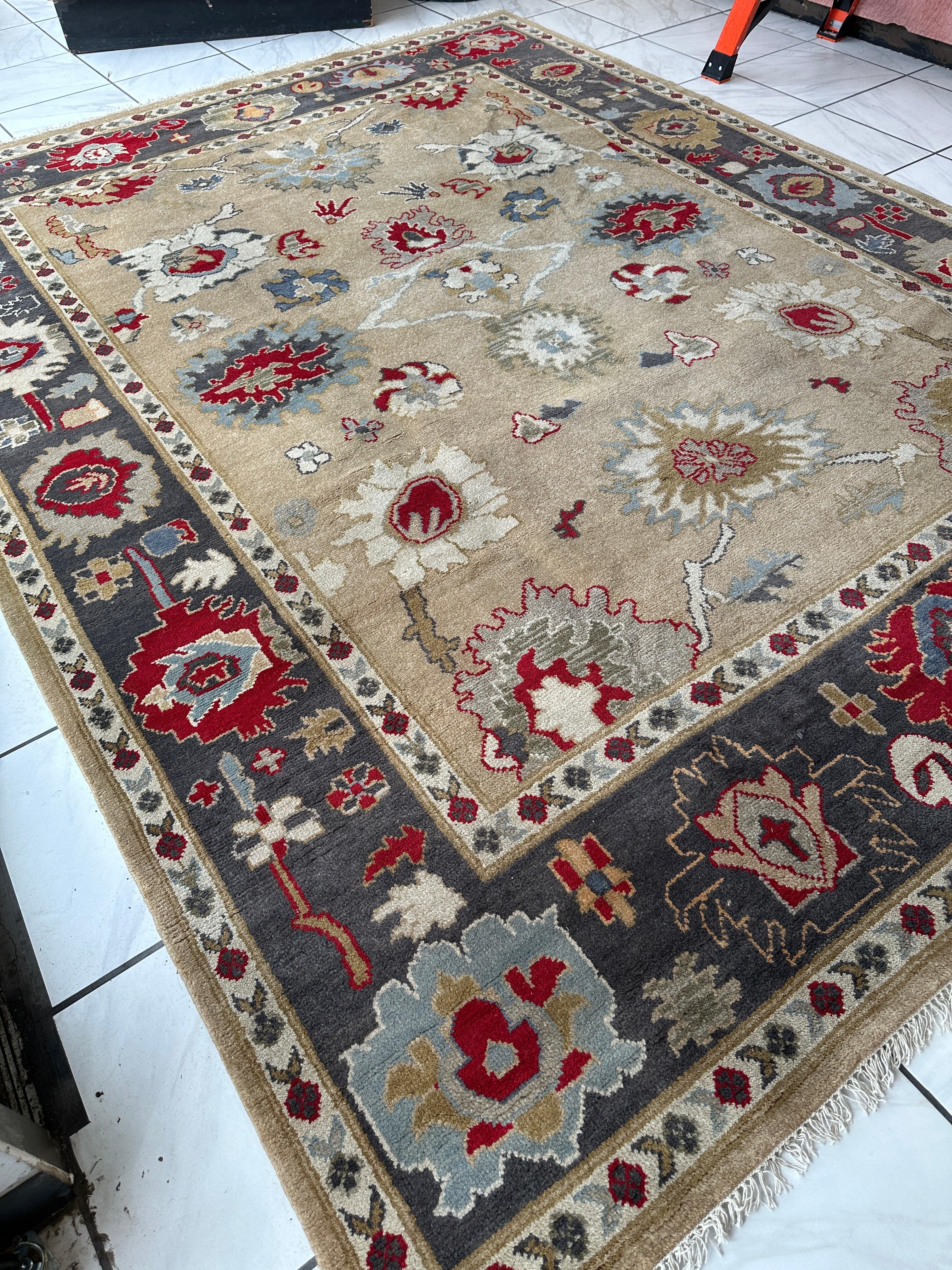 Hand Knotted Oushak Traditional Wool Rug, Living Room 9 x 12 Rug - Image 5