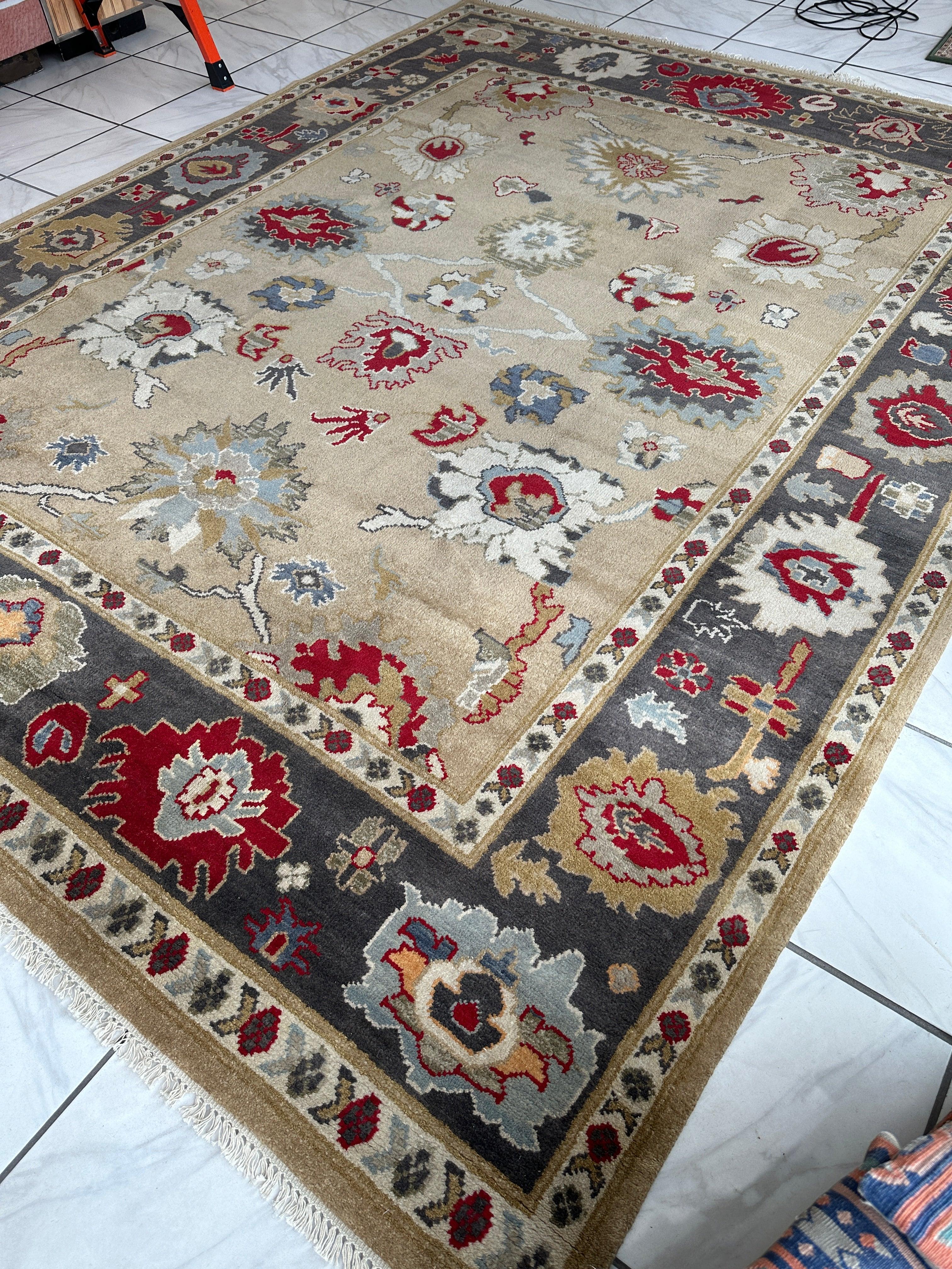 Hand Knotted Oushak Traditional Wool Rug, Living Room 9 x 12 Rug - Image 6