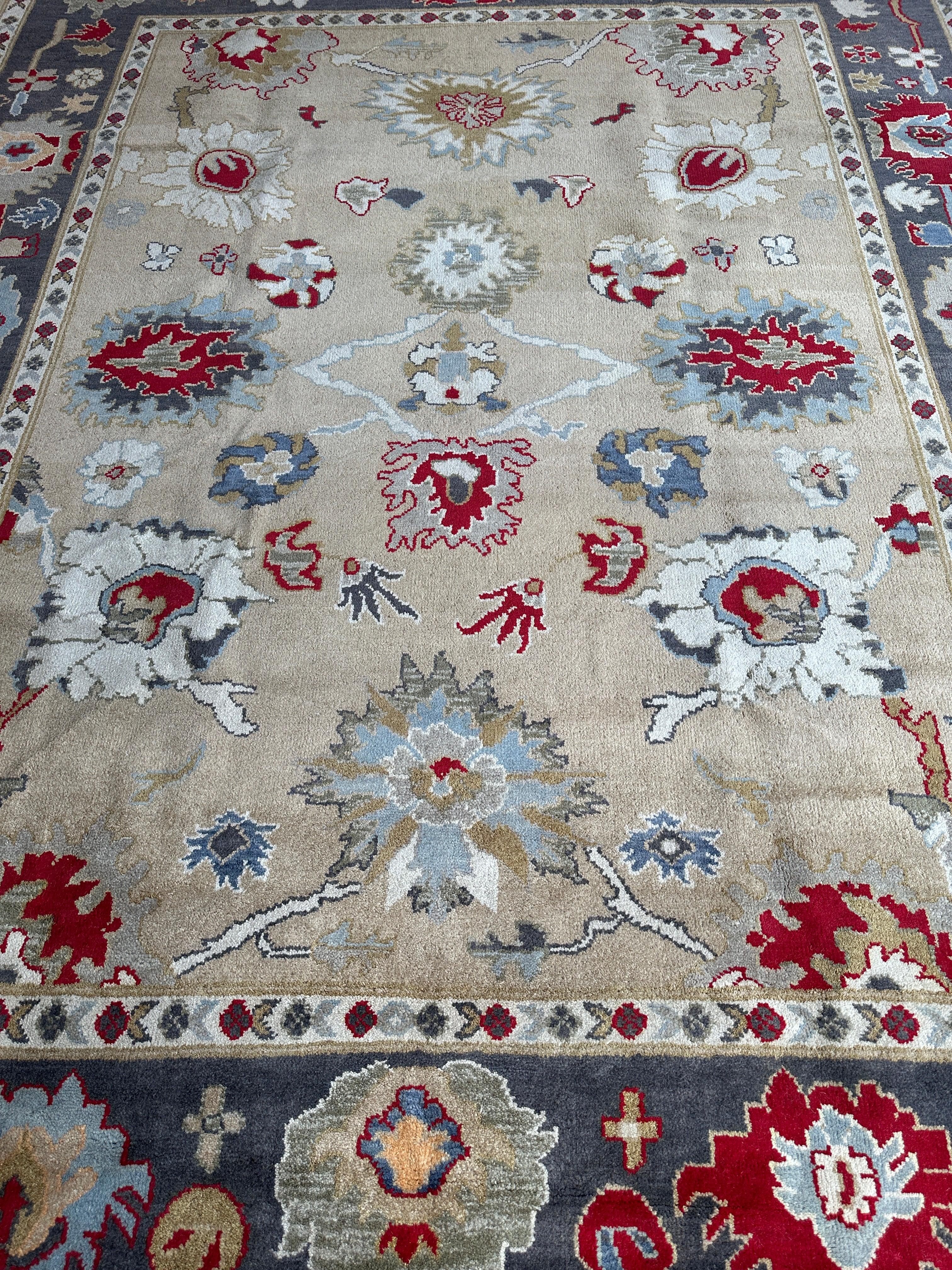 Hand Knotted Oushak Traditional Wool Rug, Living Room 9 x 12 Rug - Image 7