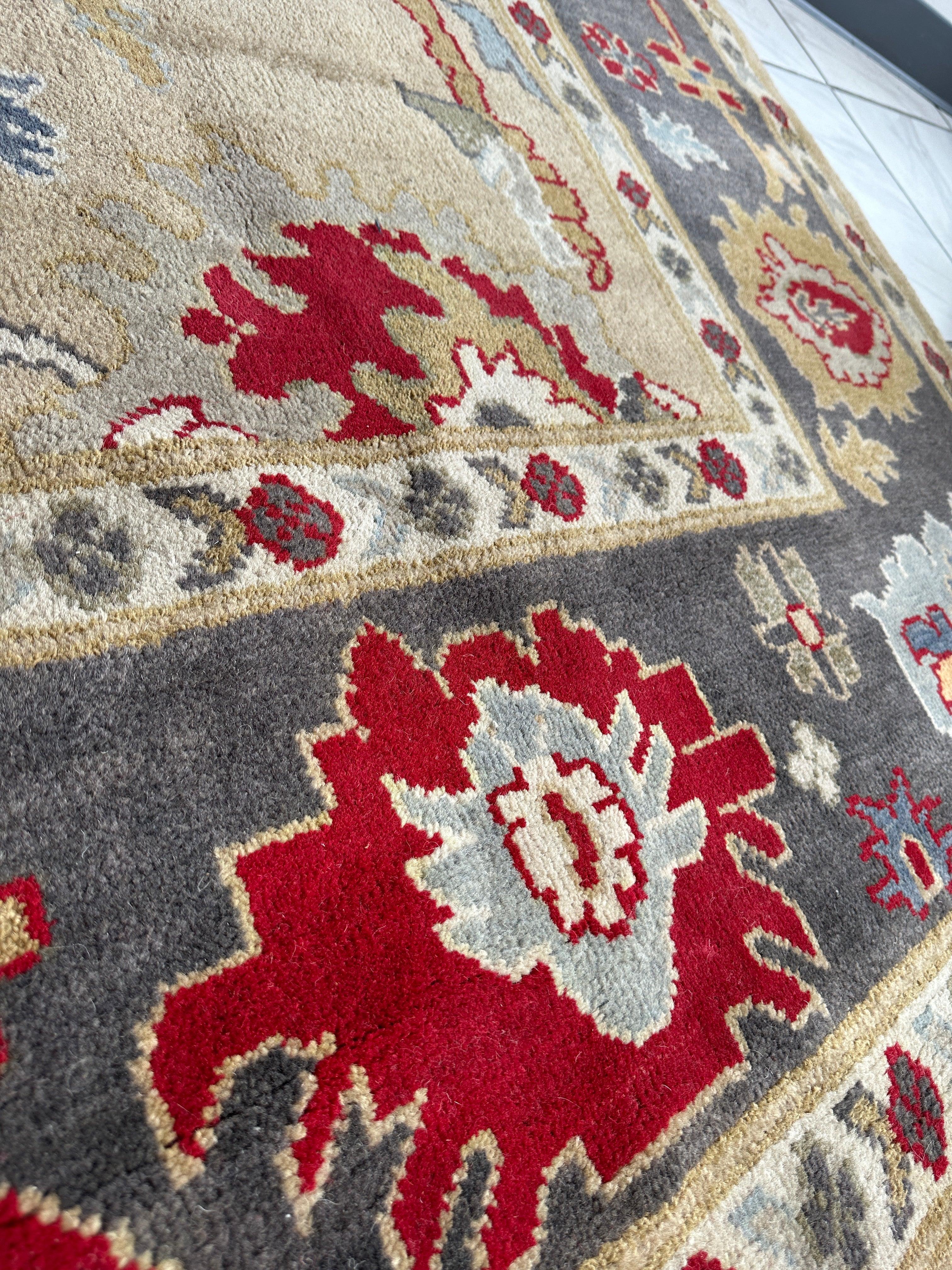 Hand Knotted Oushak Traditional Wool Rug, Living Room 9 x 12 Rug - Image 8