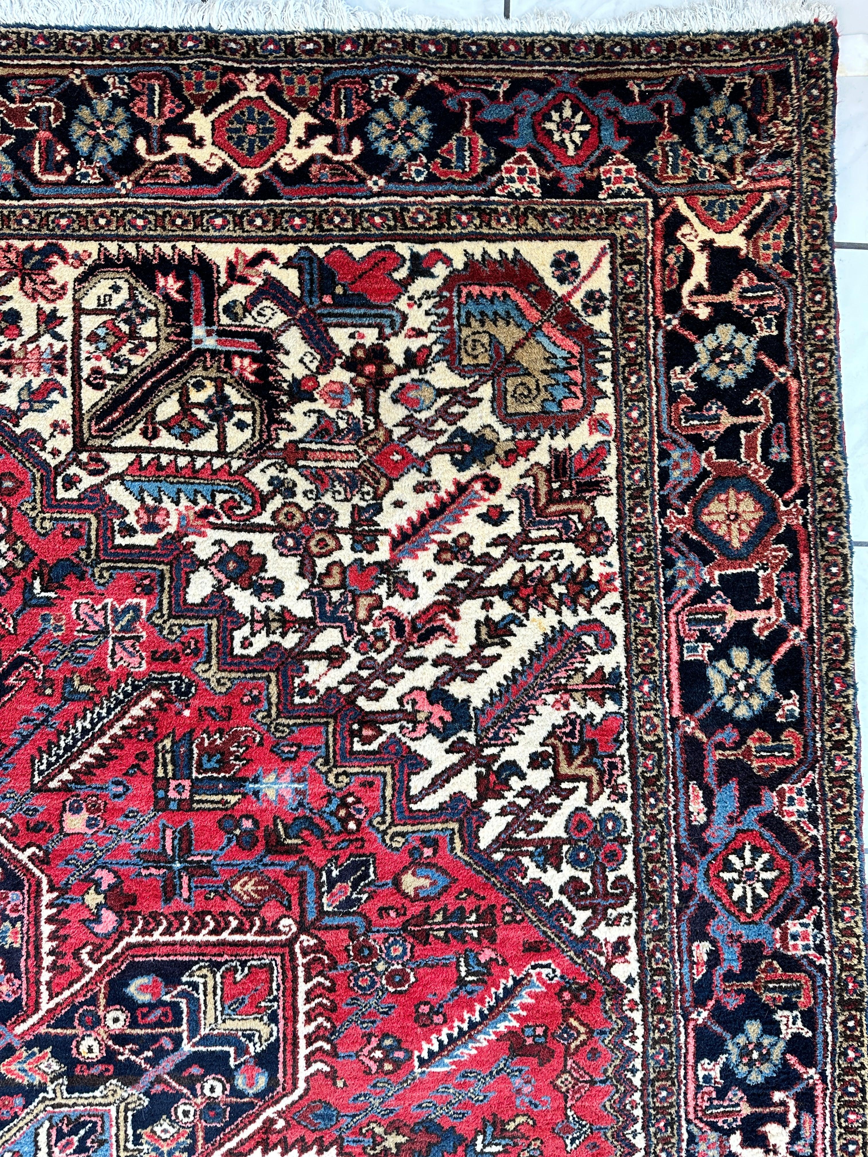 Hand-Knotted Persian Heriz Wool Rug – 9’ x 12’ – Geometric Medallion Design - Image 11