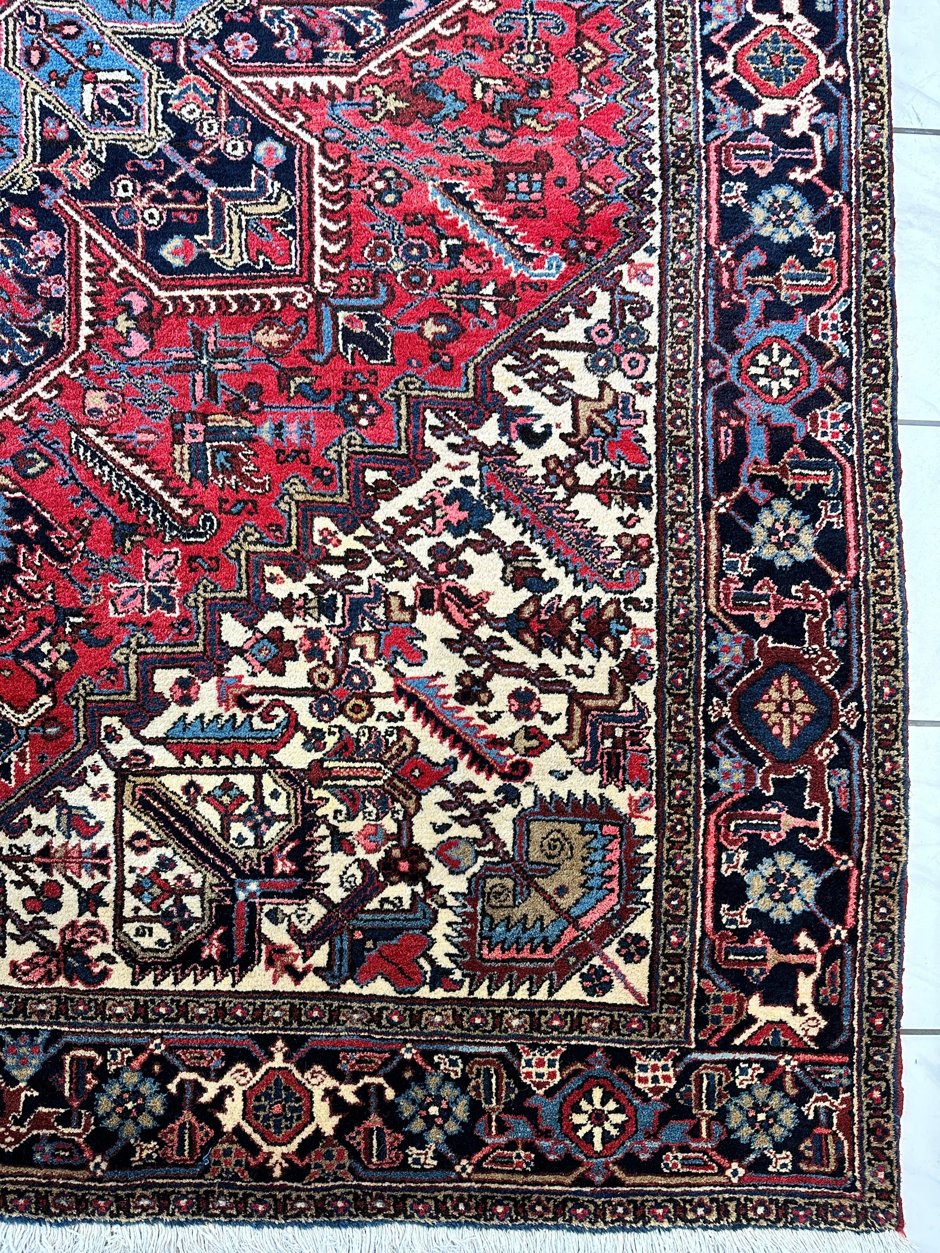 Hand-Knotted Persian Heriz Wool Rug – 9’ x 12’ – Geometric Medallion Design - Image 13