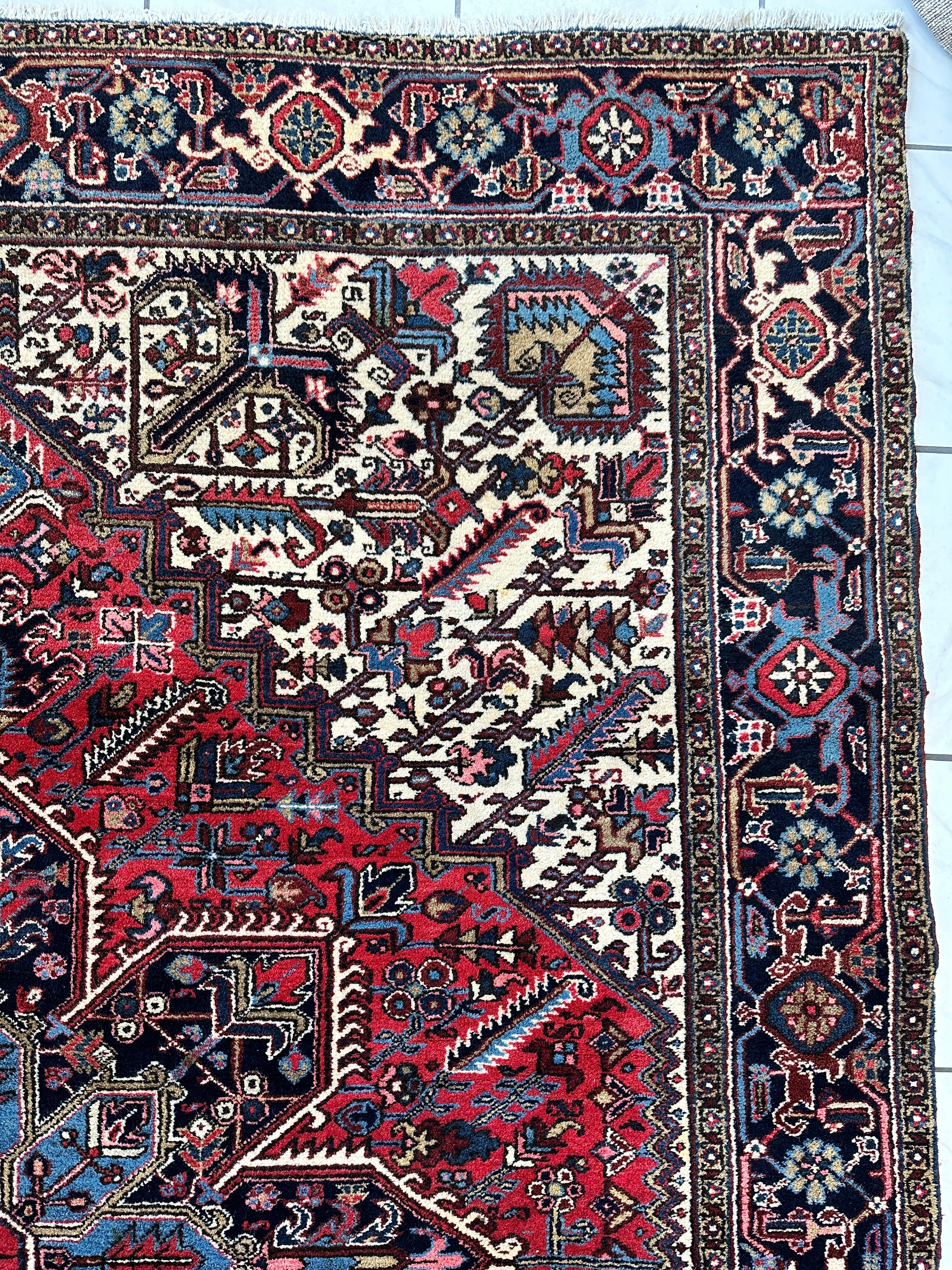 Hand-Knotted Persian Heriz Wool Rug – 9’ x 12’ – Geometric Medallion Design - Image 15