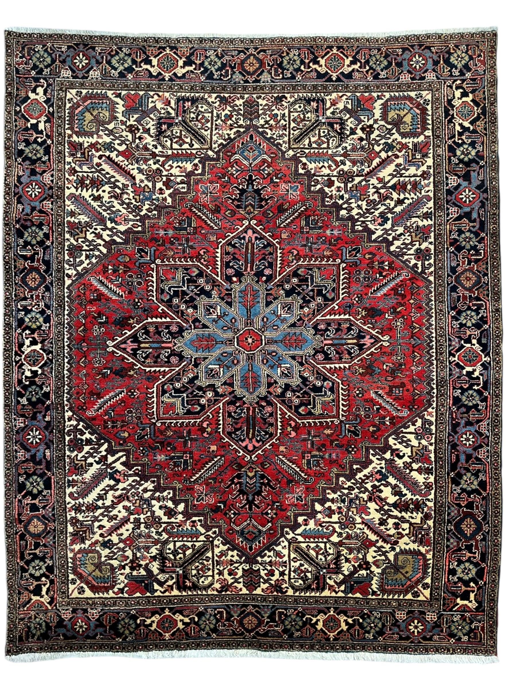 Hand-Knotted Persian Heriz Wool Rug – 9’ x 12’ – Geometric Medallion Design - Image 2