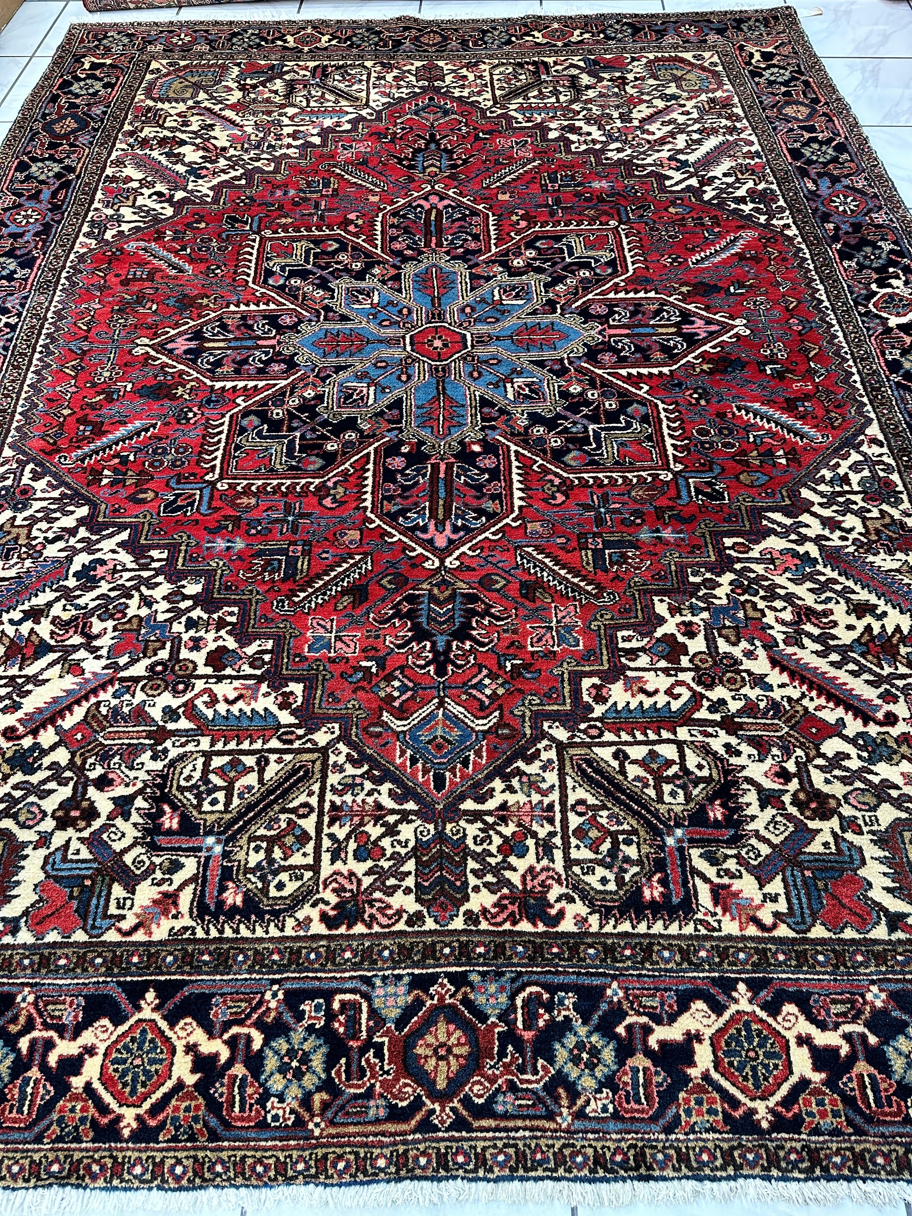 Hand-Knotted Persian Heriz Wool Rug – 9’ x 12’ – Geometric Medallion Design - Image 3