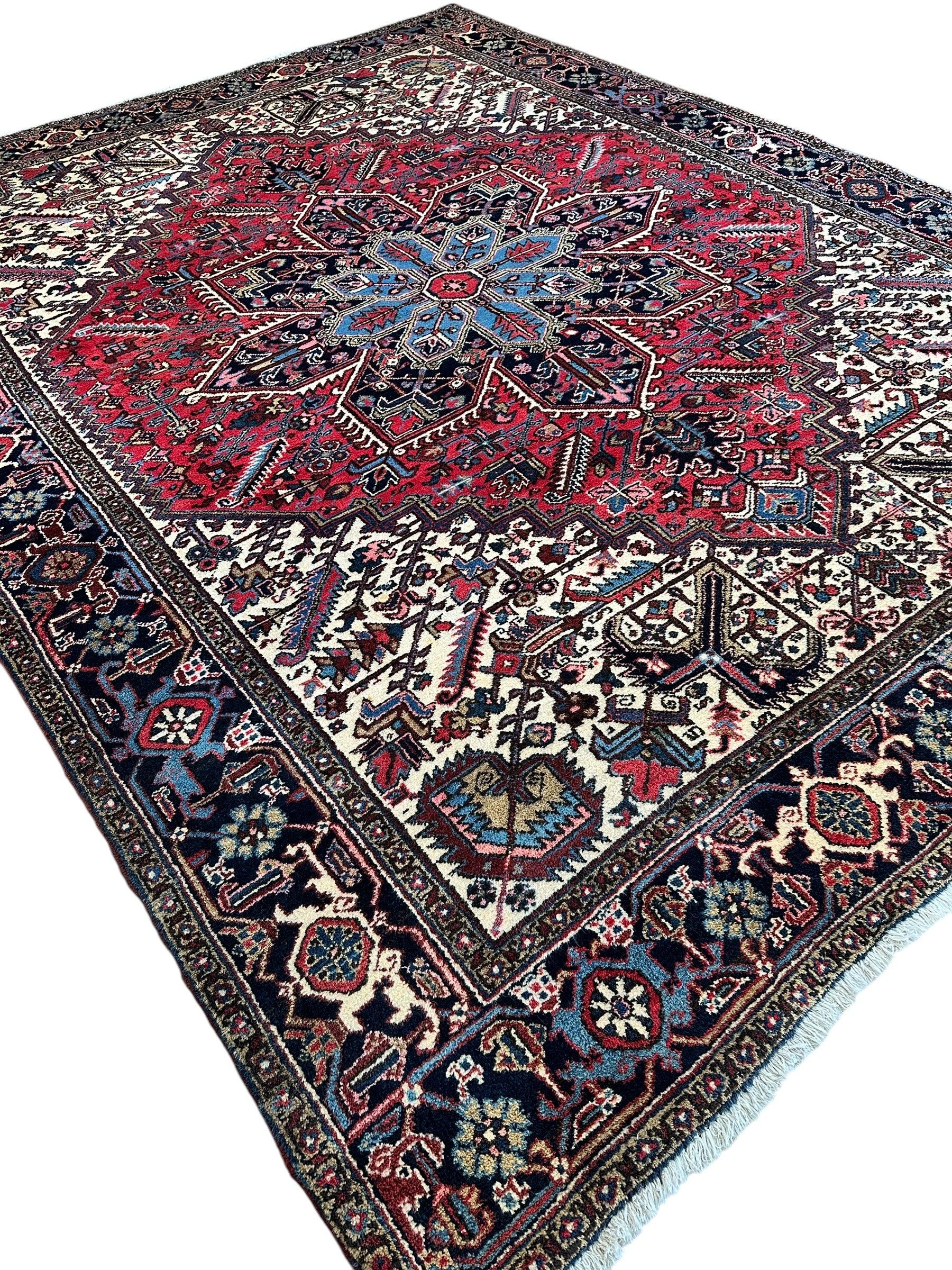 Hand-Knotted Persian Heriz Wool Rug – 9’ x 12’ – Geometric Medallion Design - Image 4