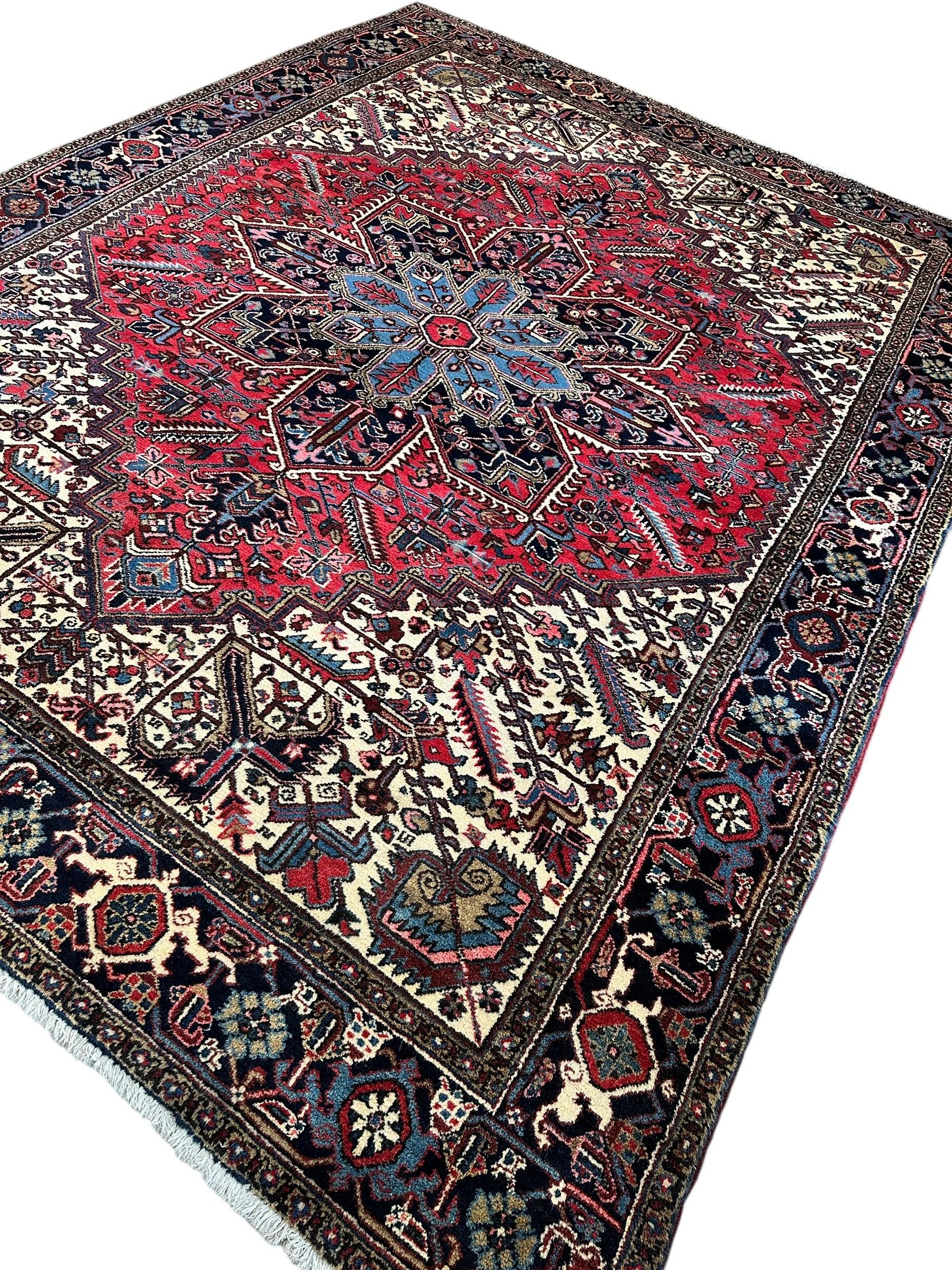 Hand-Knotted Persian Heriz Wool Rug – 9’ x 12’ – Geometric Medallion Design - Image 5