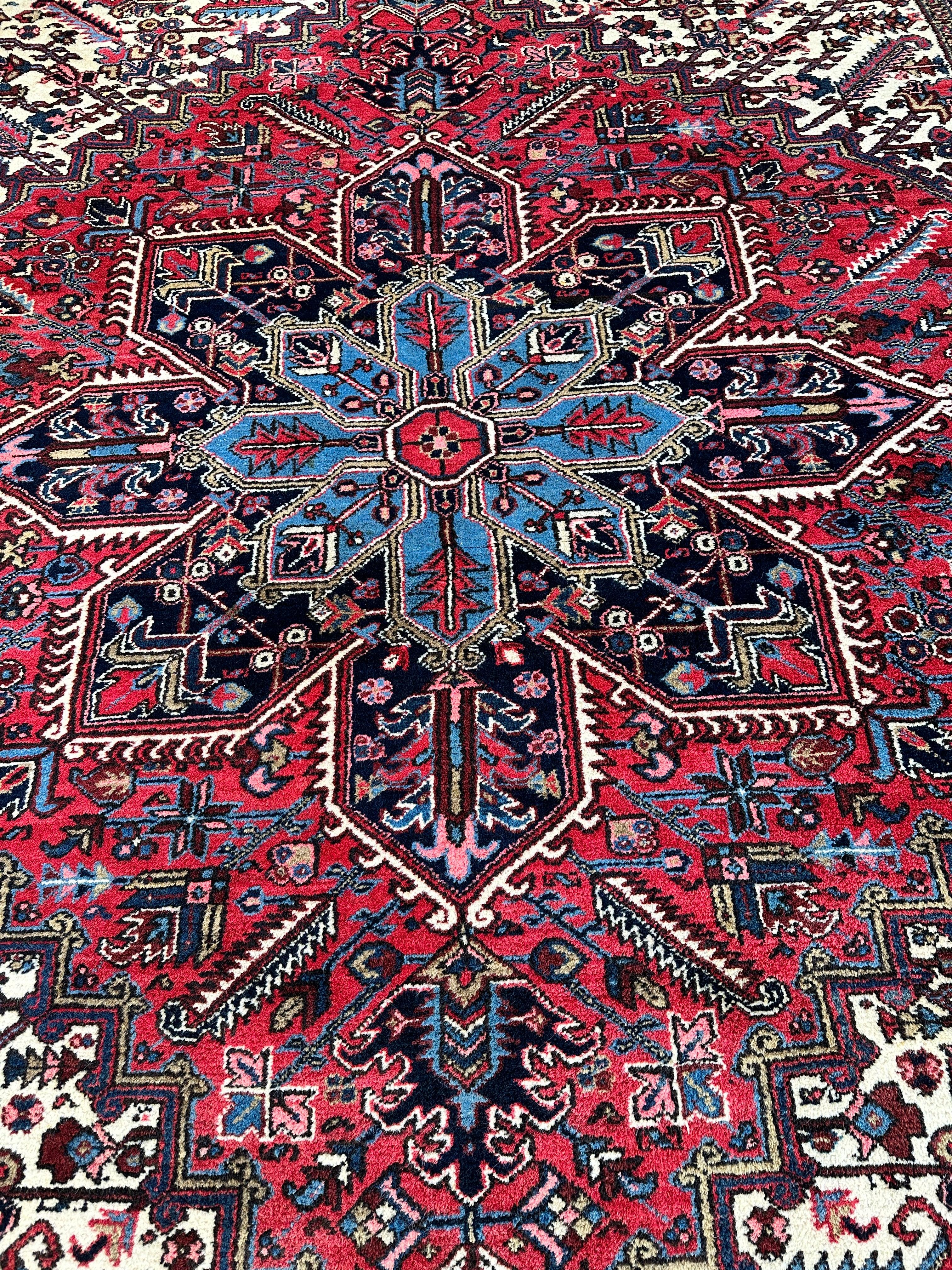 Hand-Knotted Persian Heriz Wool Rug – 9’ x 12’ – Geometric Medallion Design - Image 6
