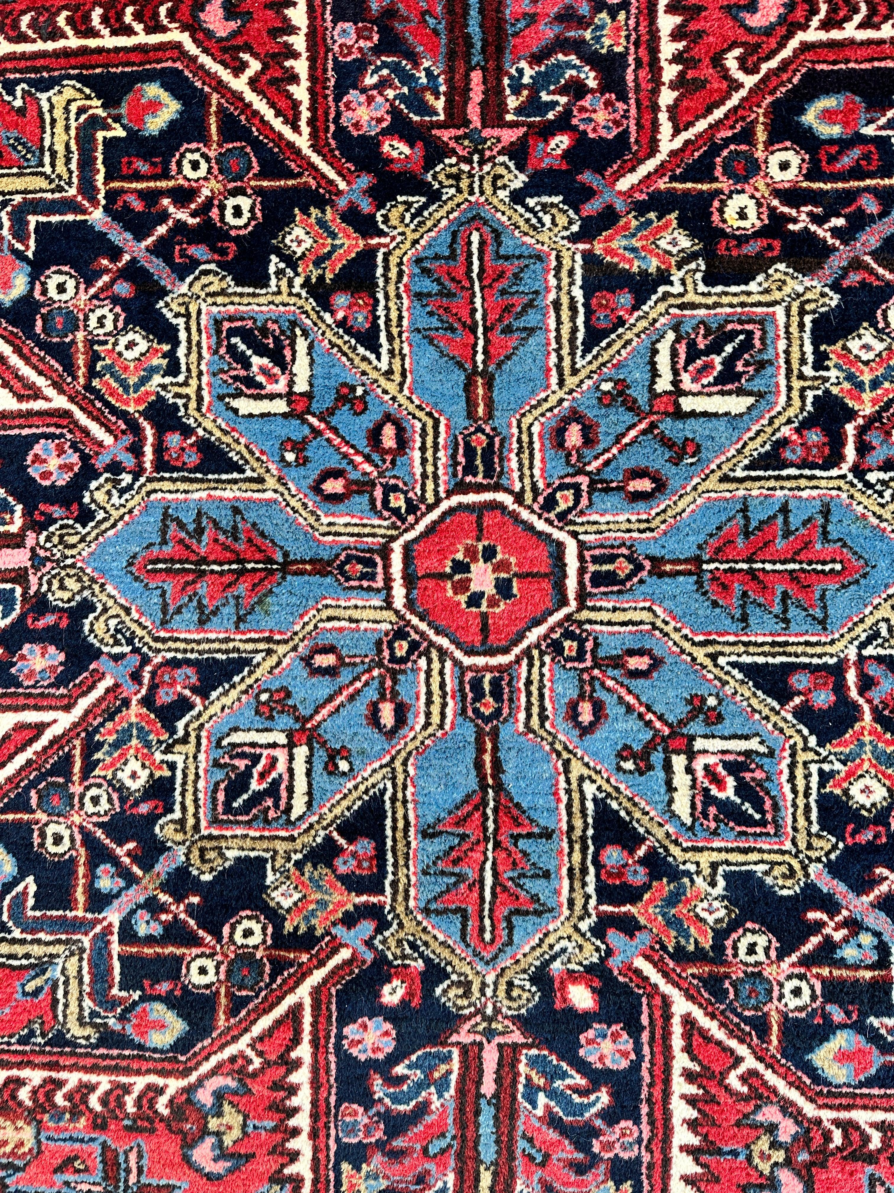 Hand-Knotted Persian Heriz Wool Rug – 9’ x 12’ – Geometric Medallion Design - Image 7