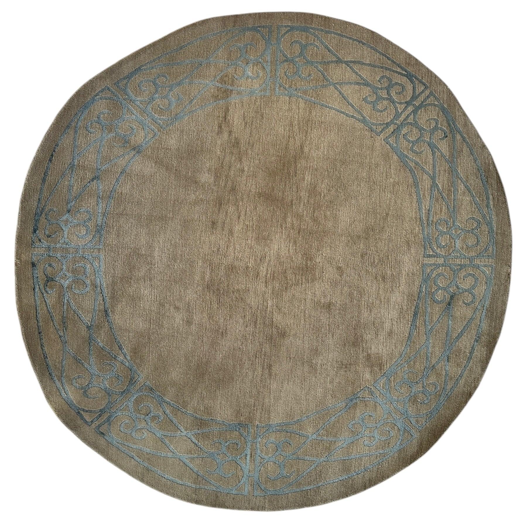 Hand-Knotted Tibetan Rug - 6' x 6'1" Round - Wool & Silk - Elegant Blue Border Design - Image 2