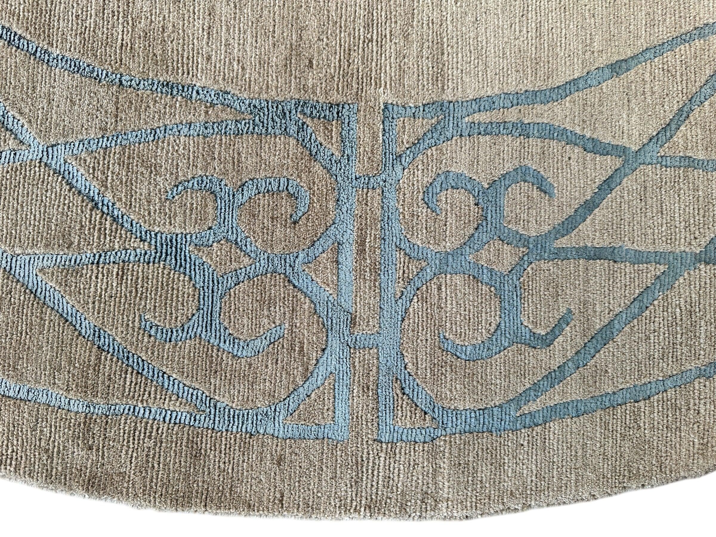 Hand-Knotted Tibetan Rug - 6' x 6'1" Round - Wool & Silk - Elegant Blue Border Design - Image 6