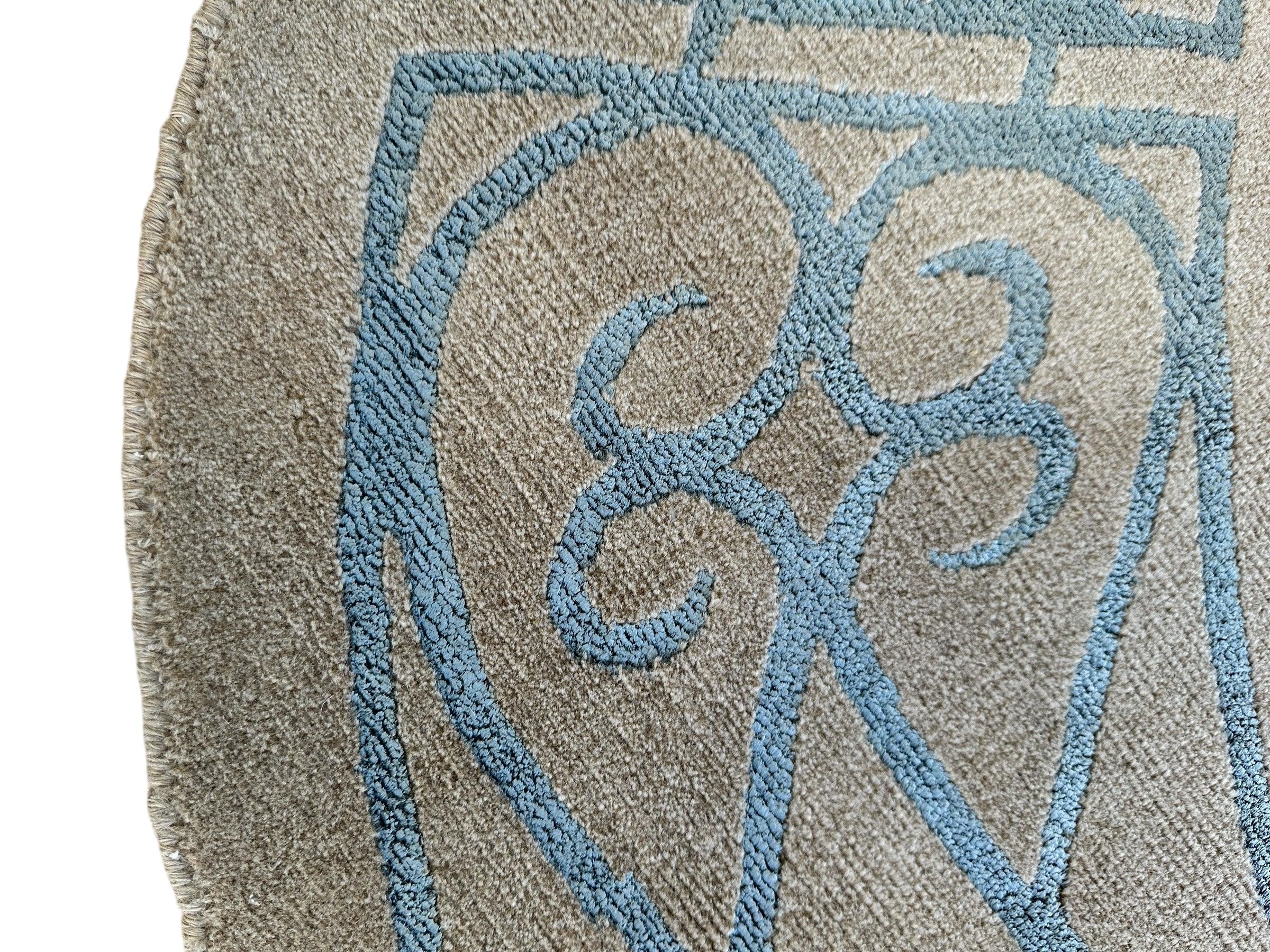 Hand-Knotted Tibetan Rug - 6' x 6'1" Round - Wool & Silk - Elegant Blue Border Design - Image 7