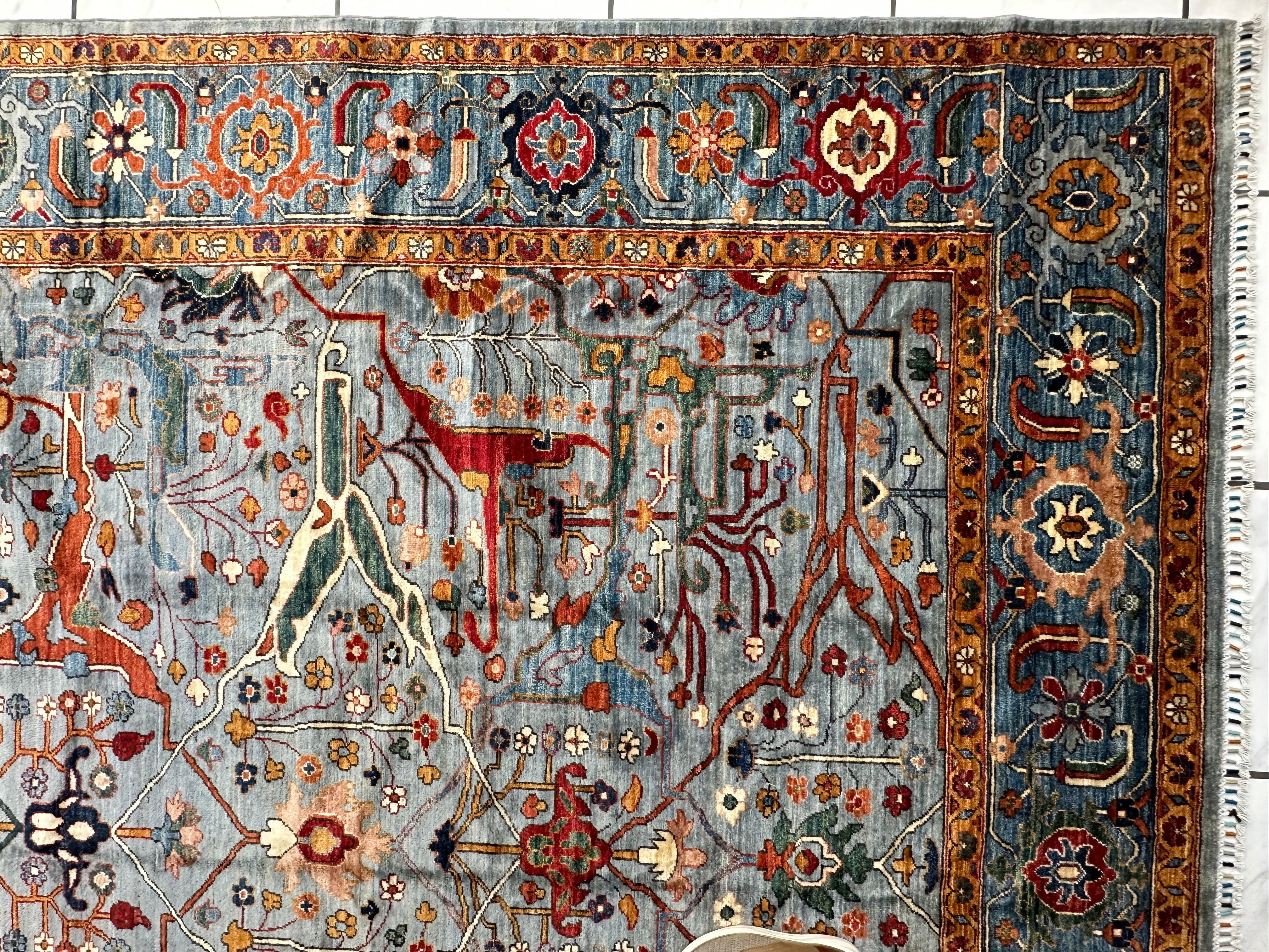Hand-Knotted Trasitional Serapi Ghazni Wool Rug – 9’1” x 12’ – Intricate Floral Design - Image 11