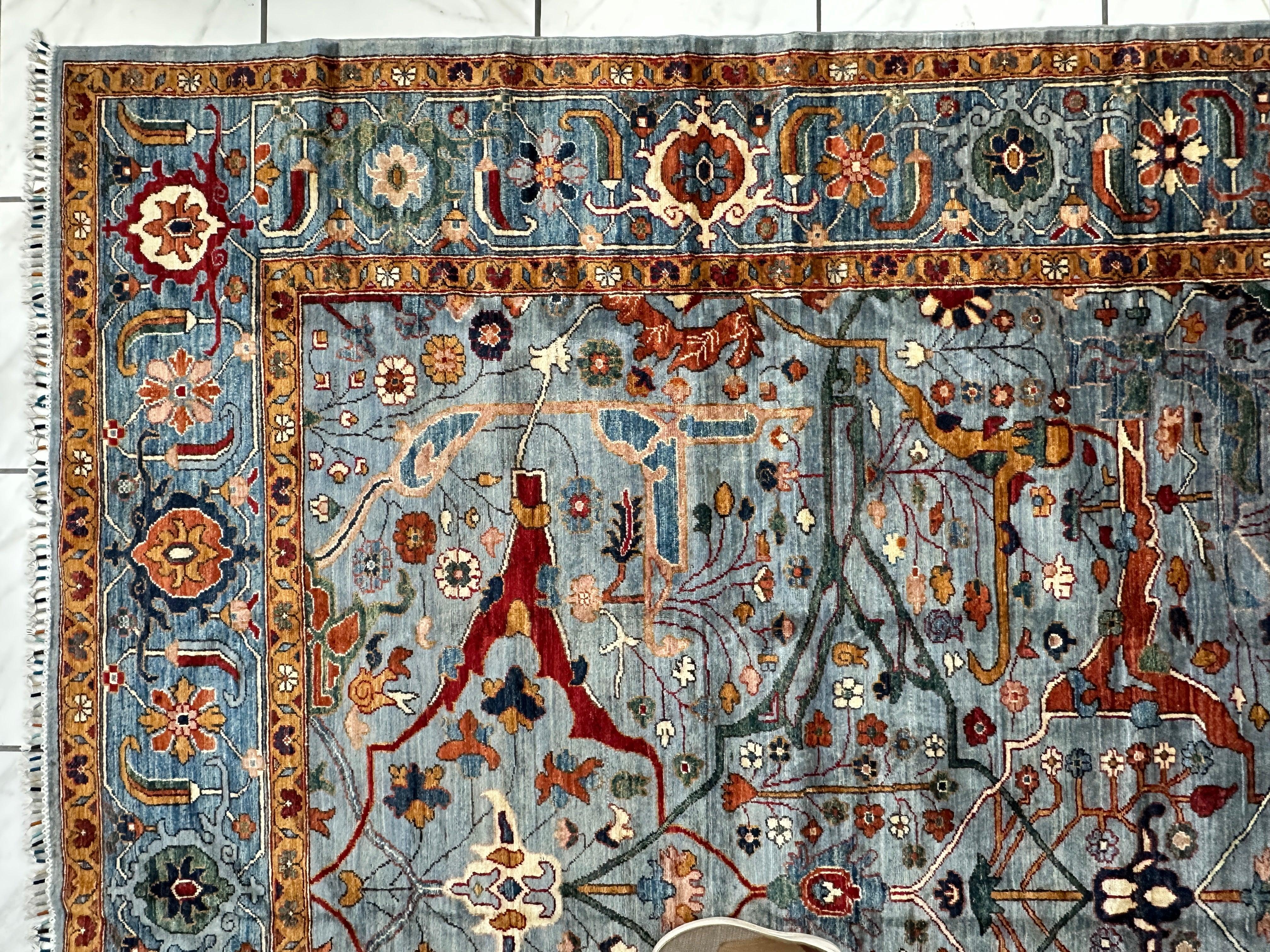 Hand-Knotted Trasitional Serapi Ghazni Wool Rug – 9’1” x 12’ – Intricate Floral Design - Image 13