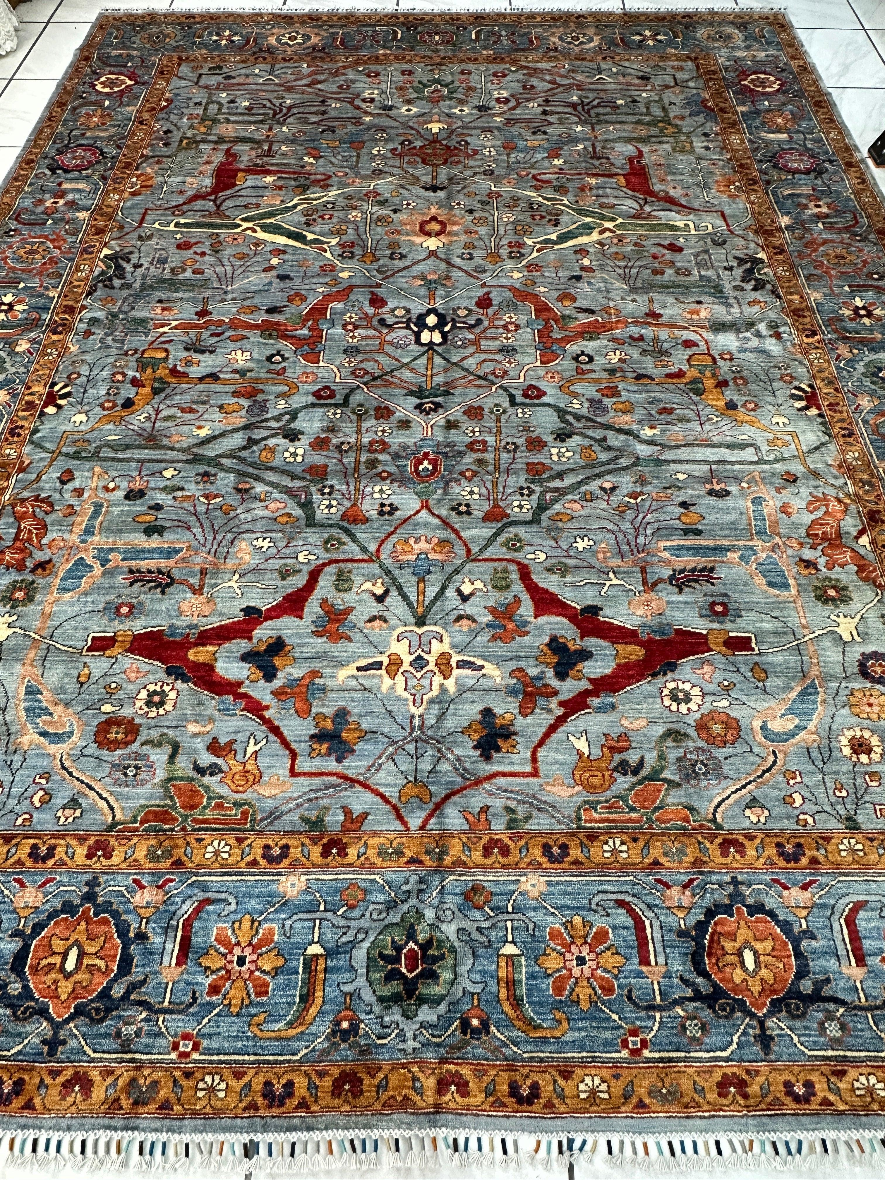 Hand-Knotted Trasitional Serapi Ghazni Wool Rug – 9’1” x 12’ – Intricate Floral Design - Image 3