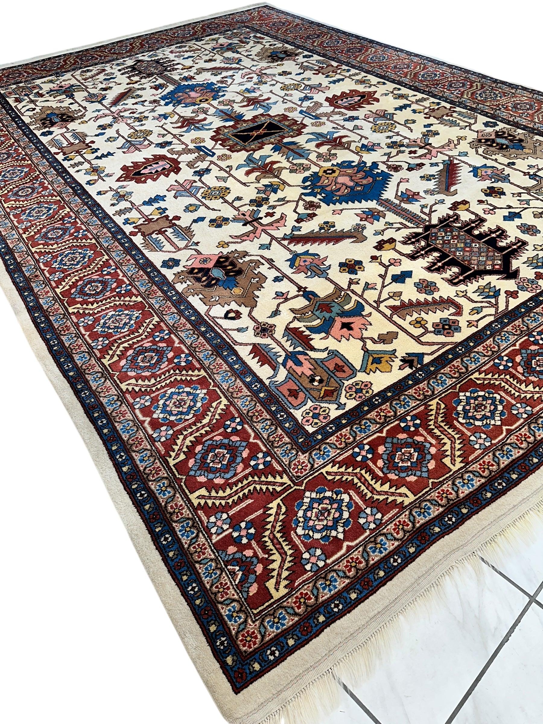 Hand-Knotted Vintage Afghani Serapi Wool Rug – 10'10" x 15'10" – Elegant Traditional Area Rug - Image 7