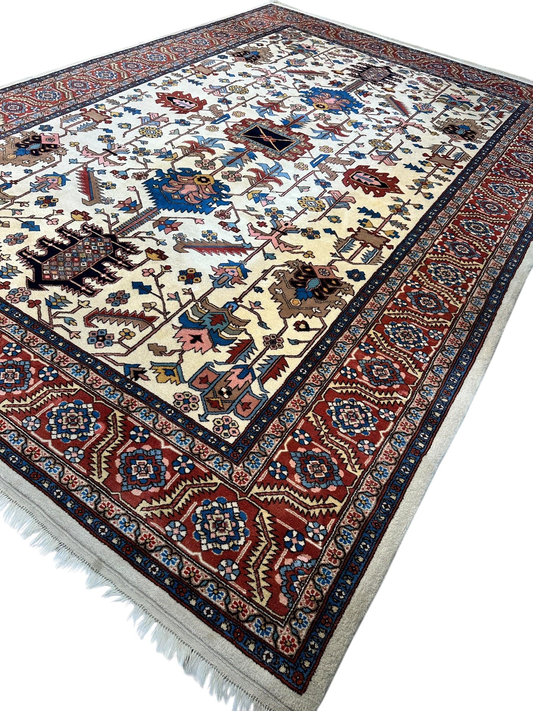 Hand-Knotted Vintage Afghani Serapi Wool Rug – 10'10" x 15'10" – Elegant Traditional Area Rug - Image 8