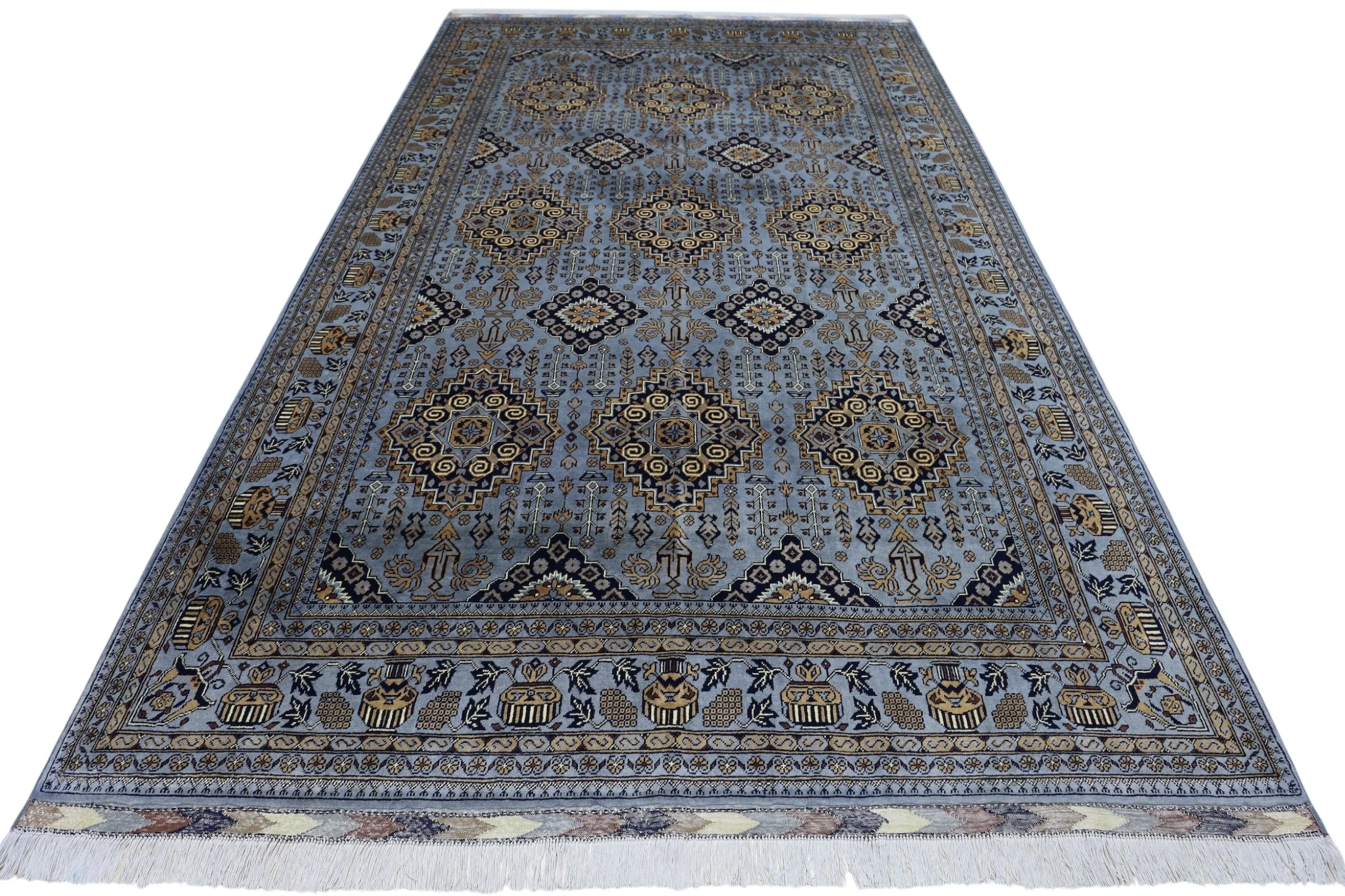 Hand-Knotted Zerkhaki Afghan Wool Area Rug – 6'11" x 10'3" | Elegant Grey-Toned Design - Image 2