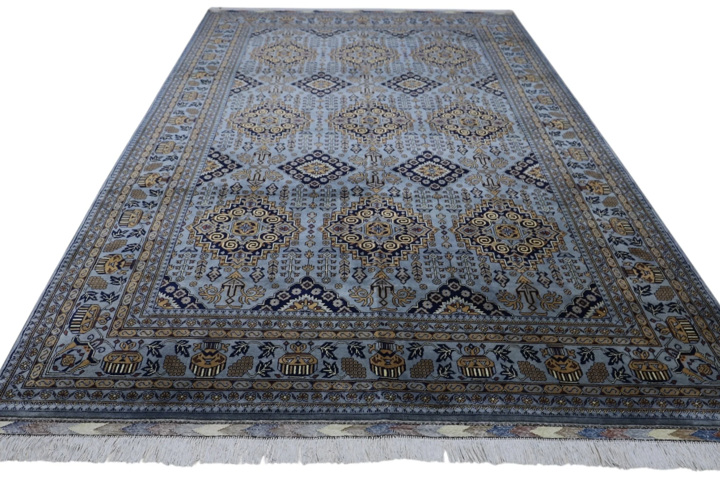 Hand-Knotted Zerkhaki Afghan Wool Area Rug – 6'11" x 10'3" | Elegant Grey-Toned Design - Image 3