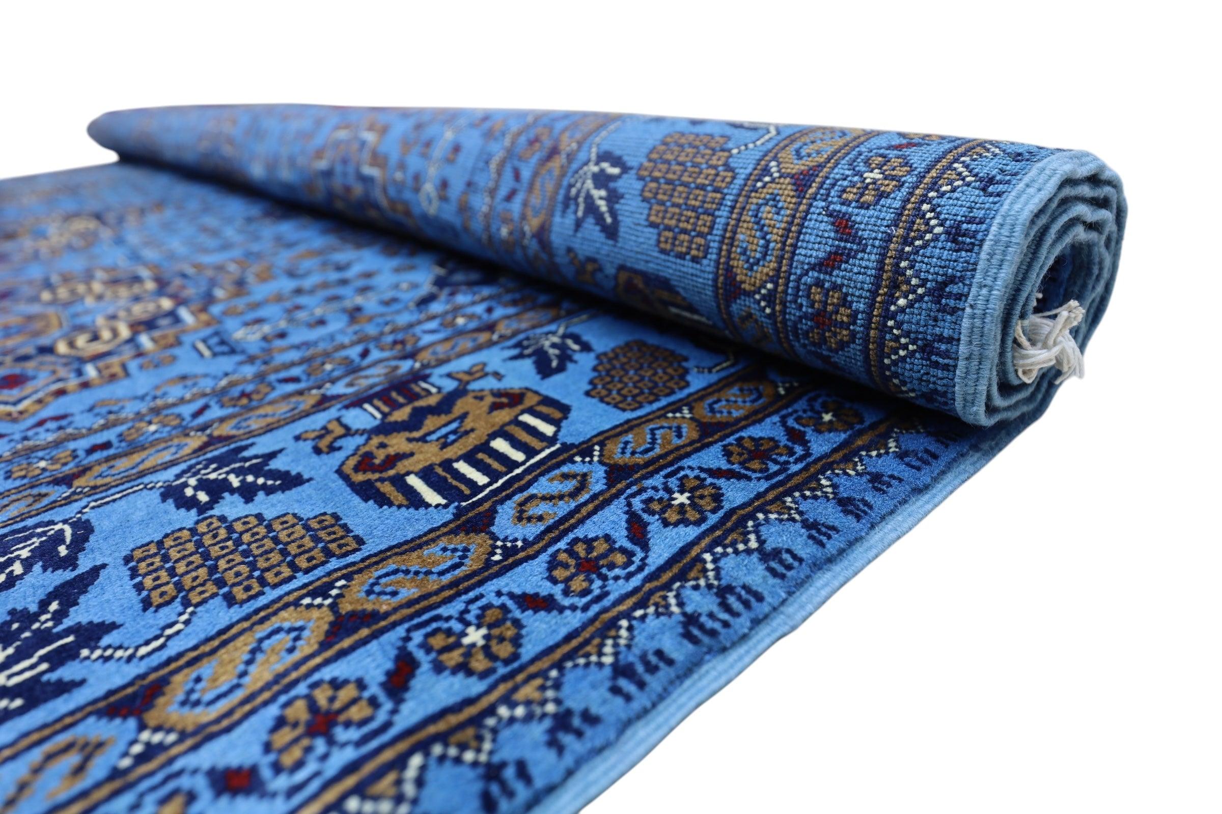 Hand-Knotted Zerkhaki Afghan Wool Area Rug – 6'6" x 10' | Elegant Blue Tones, Handmade Quality - Image 6