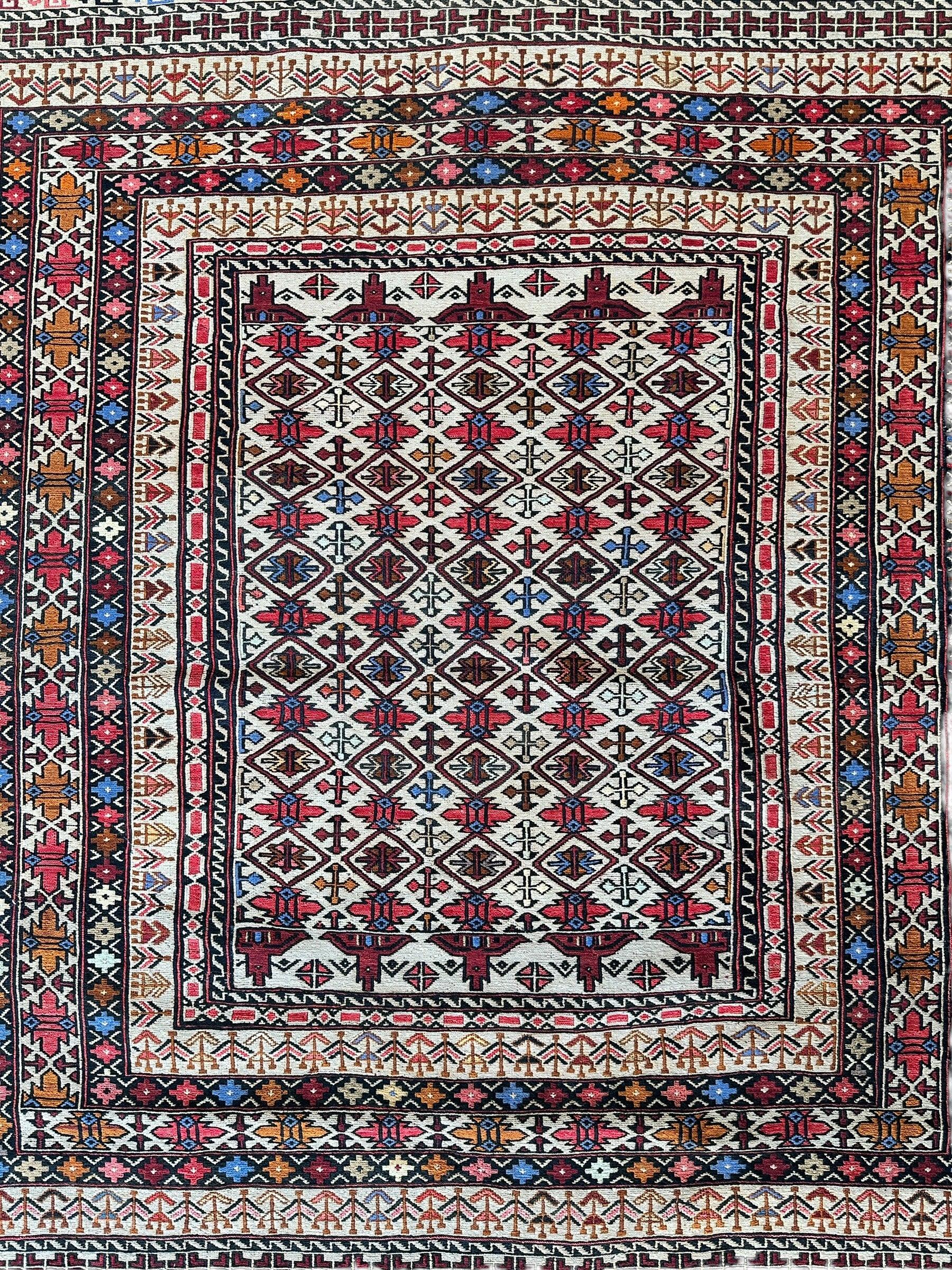 Hand-Woven Afghani Maliki Soumak Wool Kilim Rug - 4'2" x 6'6" - Image 4