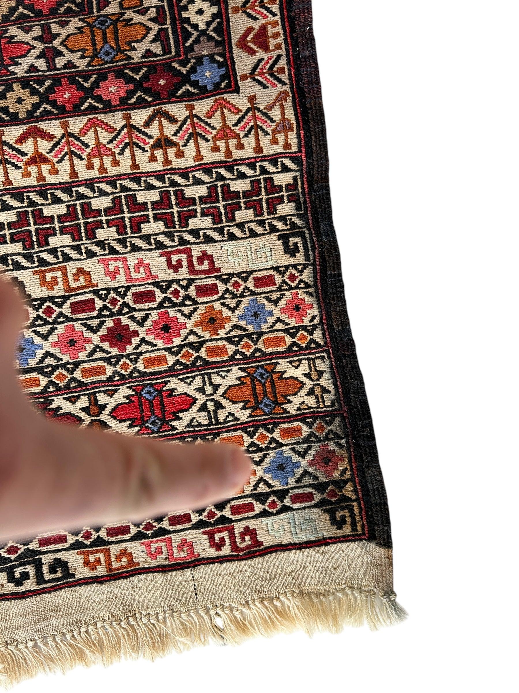Hand-Woven Afghani Maliki Soumak Wool Kilim Rug - 4'2" x 6'6" - Image 5