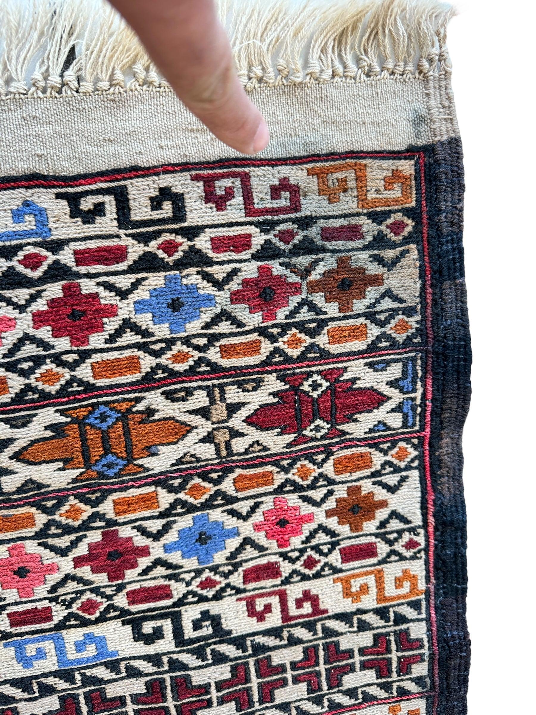 Hand-Woven Afghani Maliki Soumak Wool Kilim Rug - 4'2" x 6'6" - Image 7