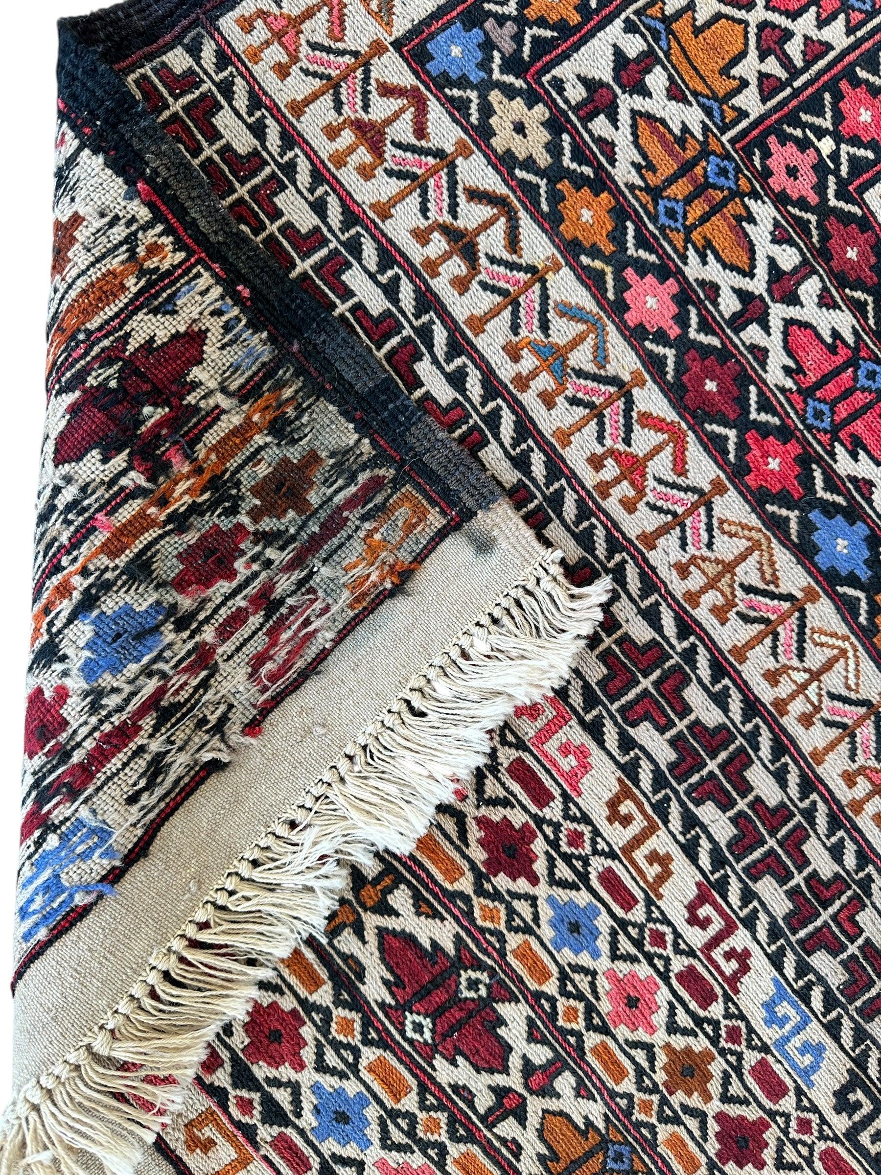 Hand-Woven Afghani Maliki Soumak Wool Kilim Rug - 4'2" x 6'6" - Image 8