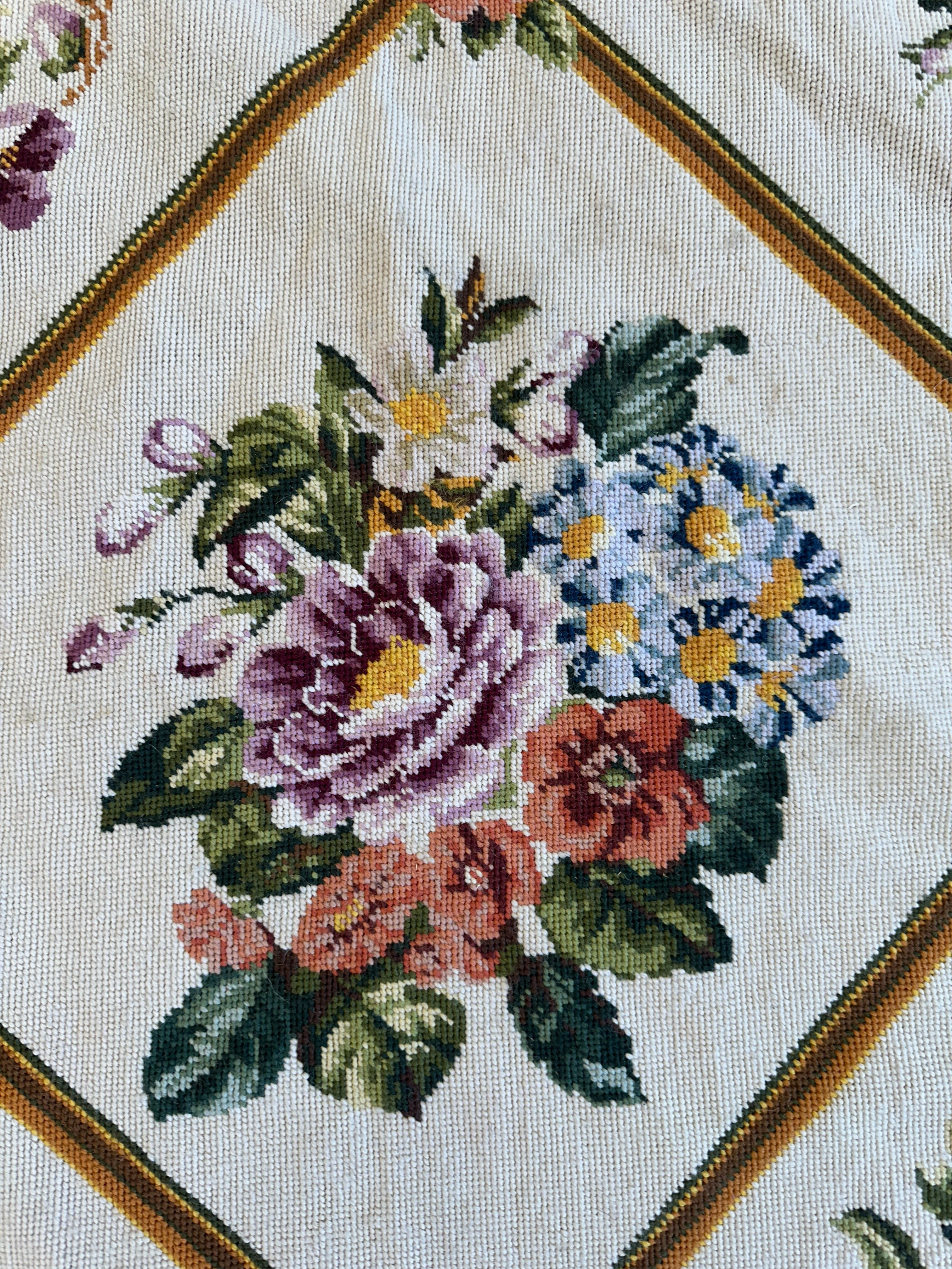 Handmade Needlepoint Floral Wool Rug – 9' 7" x 13' 5" – Vintage European Tapestry Style - Image 2