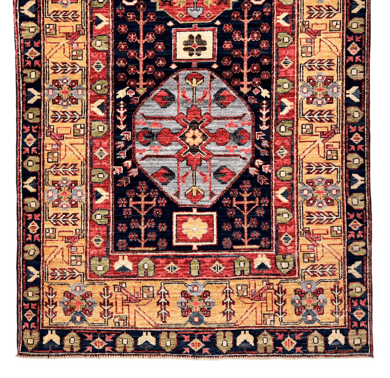 Afghan Heriz (3'x10' Runner) navy/gold/red - Image 2