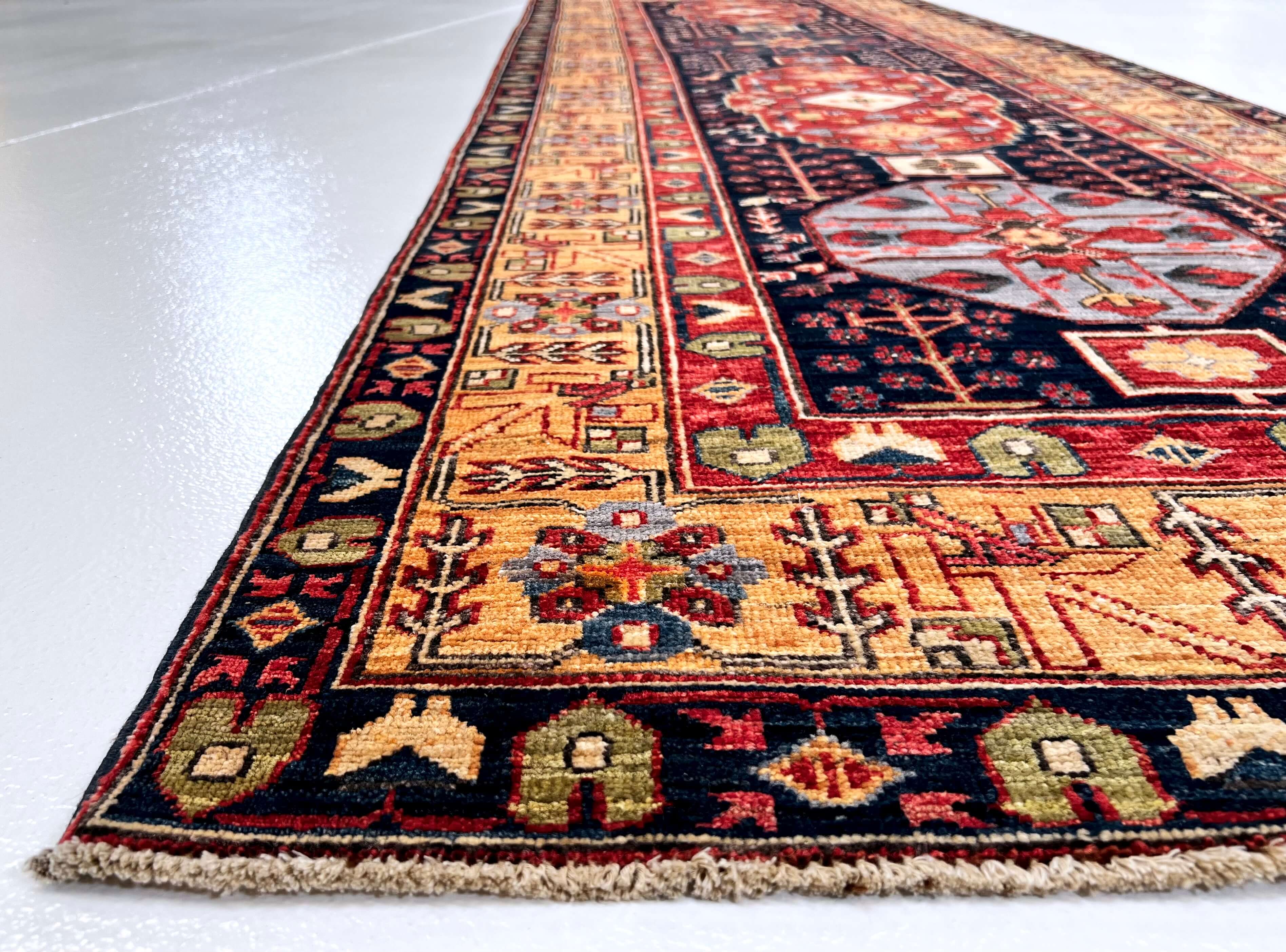 Afghan Heriz (3'x10' Runner) navy/gold/red - Image 3