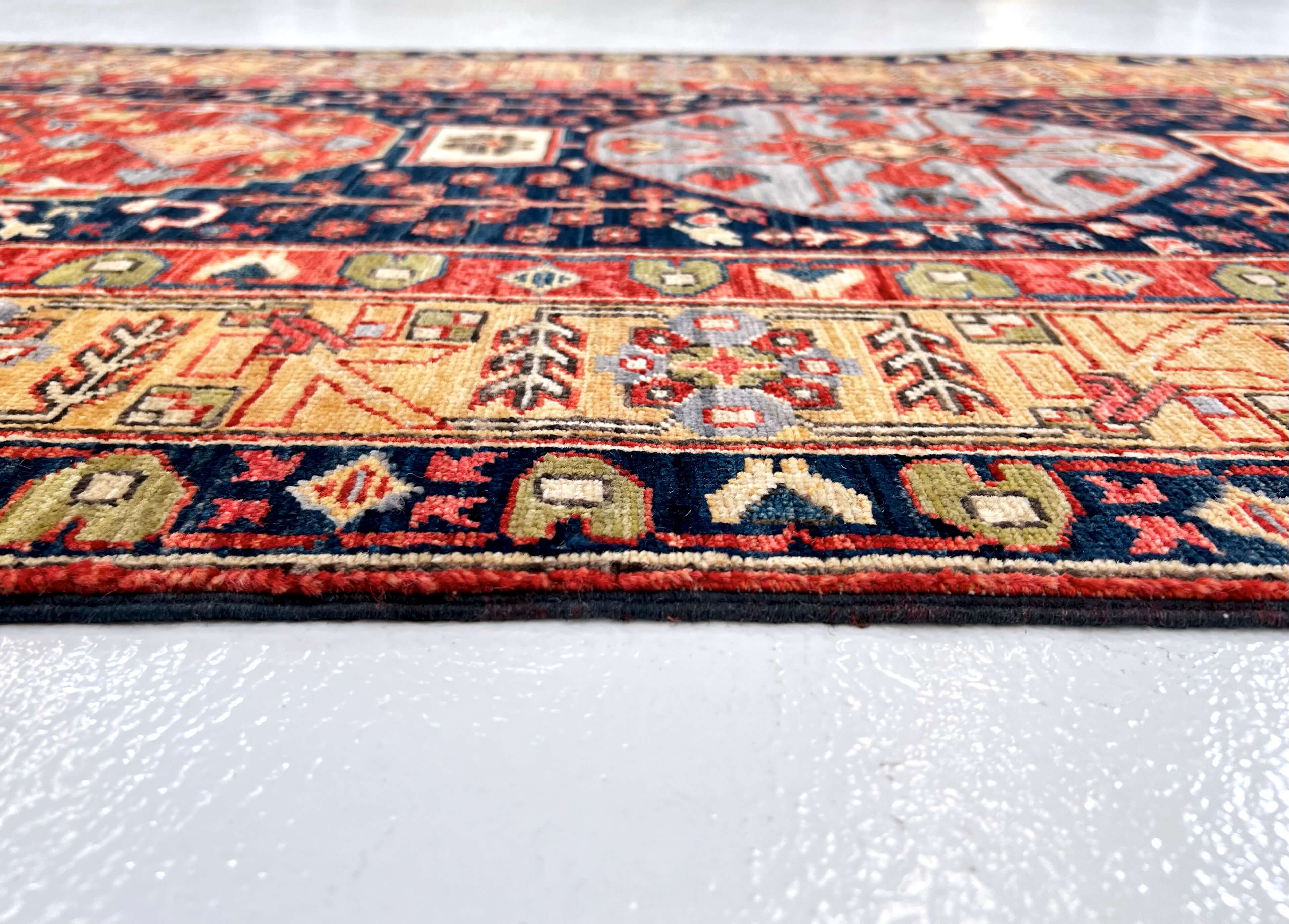 Afghan Heriz (3'x10' Runner) navy/gold/red - Image 4