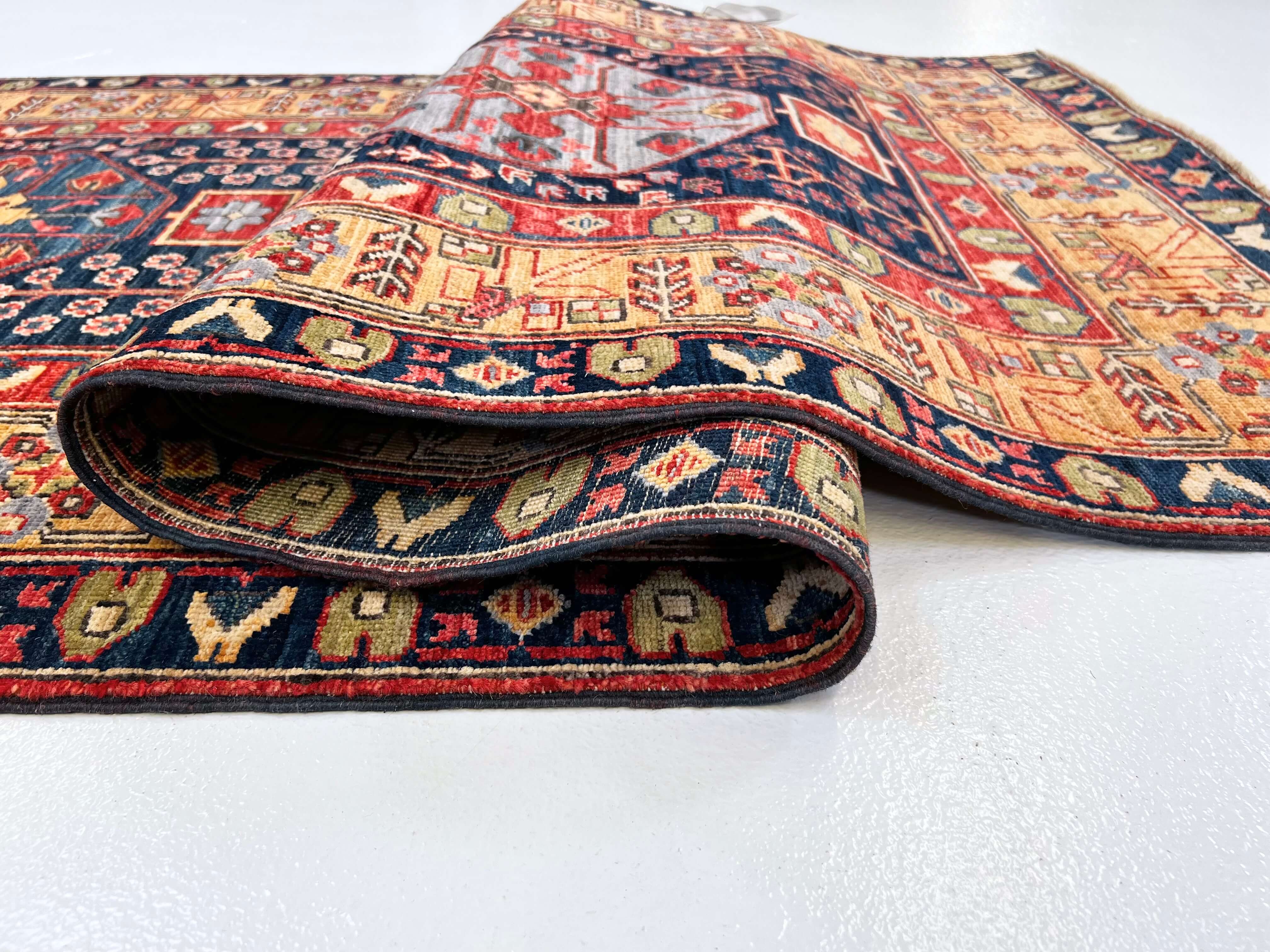 Afghan Heriz (3'x10' Runner) navy/gold/red - Image 5