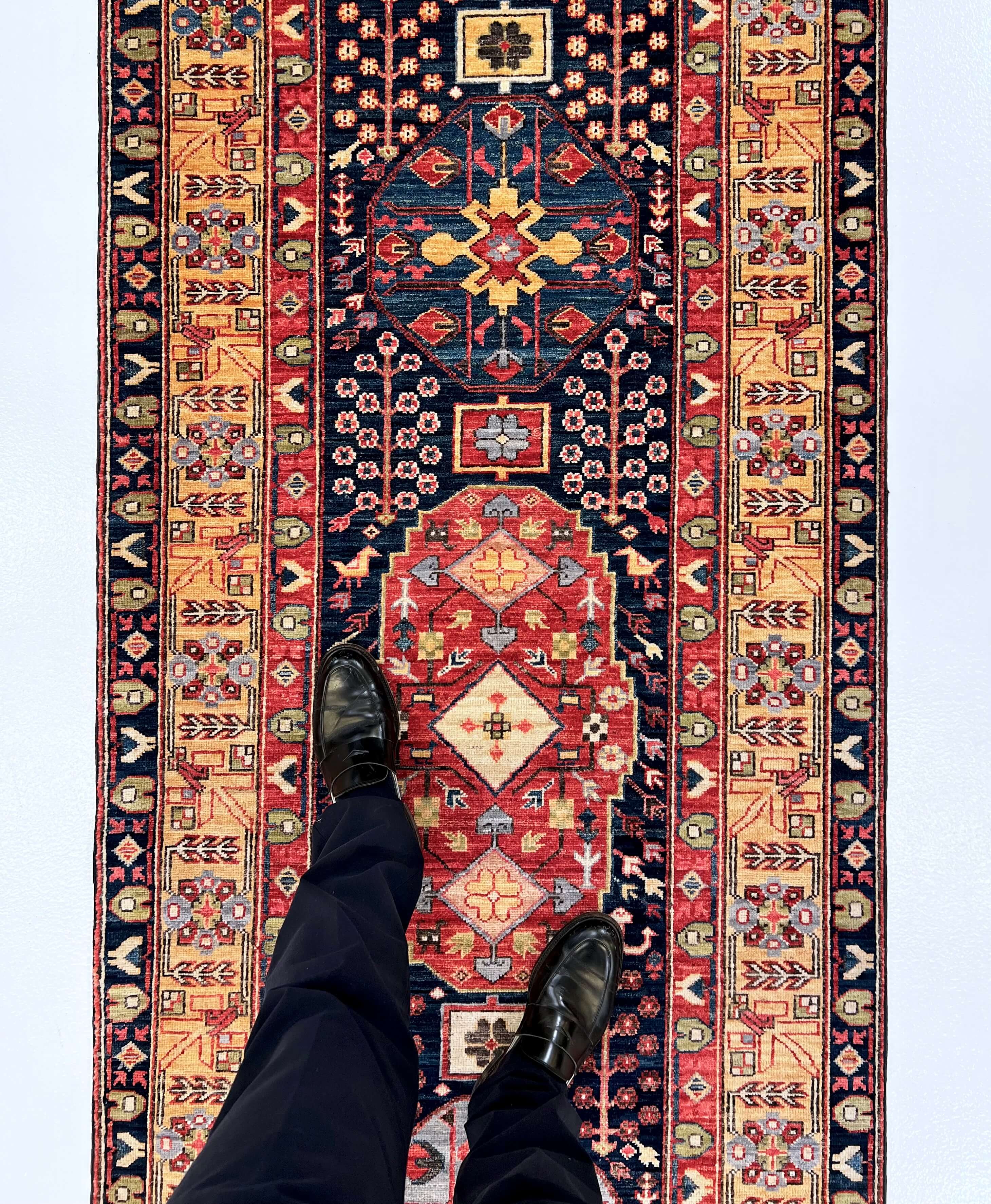 Afghan Heriz (3'x10' Runner) navy/gold/red - Image 9