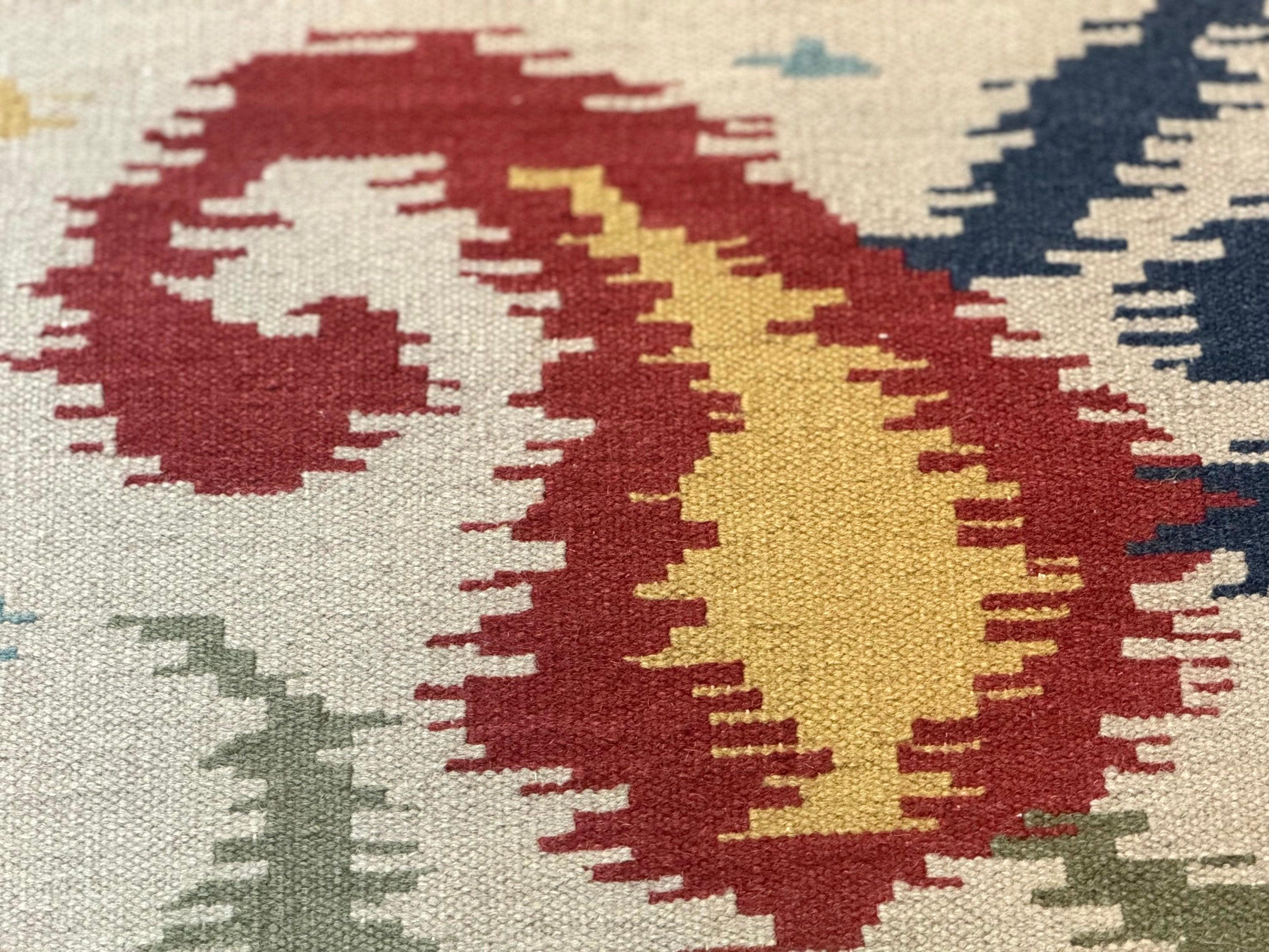 Indian Kilim Flatweave Rug 3x5, Abstract, Beige and Multicolor Flowers, Handmade - Image 6