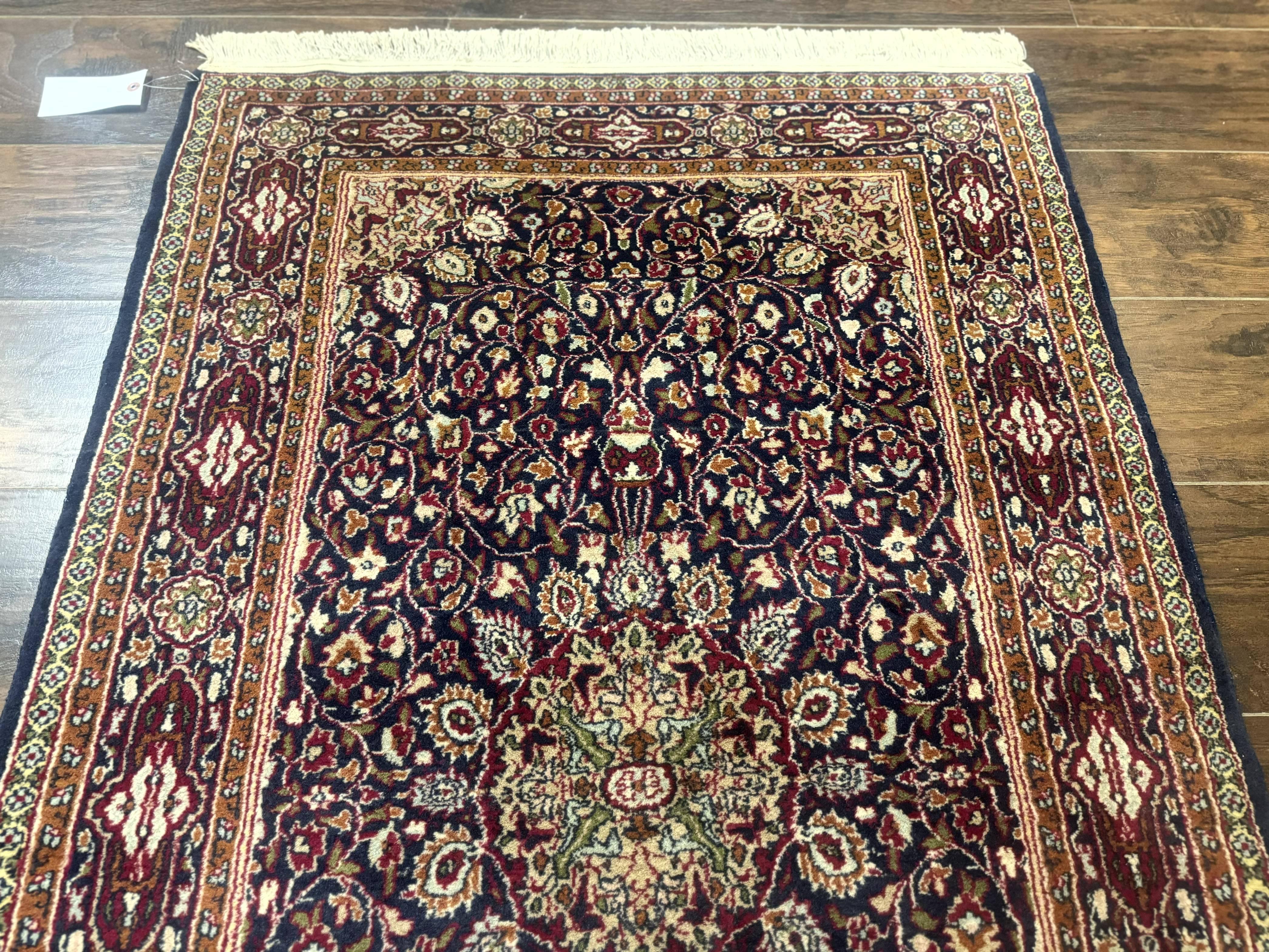 Indo Kashmiri Rug 3x5, Navy Blue, Very Fine 400 KPSI, Pair B - Image 12