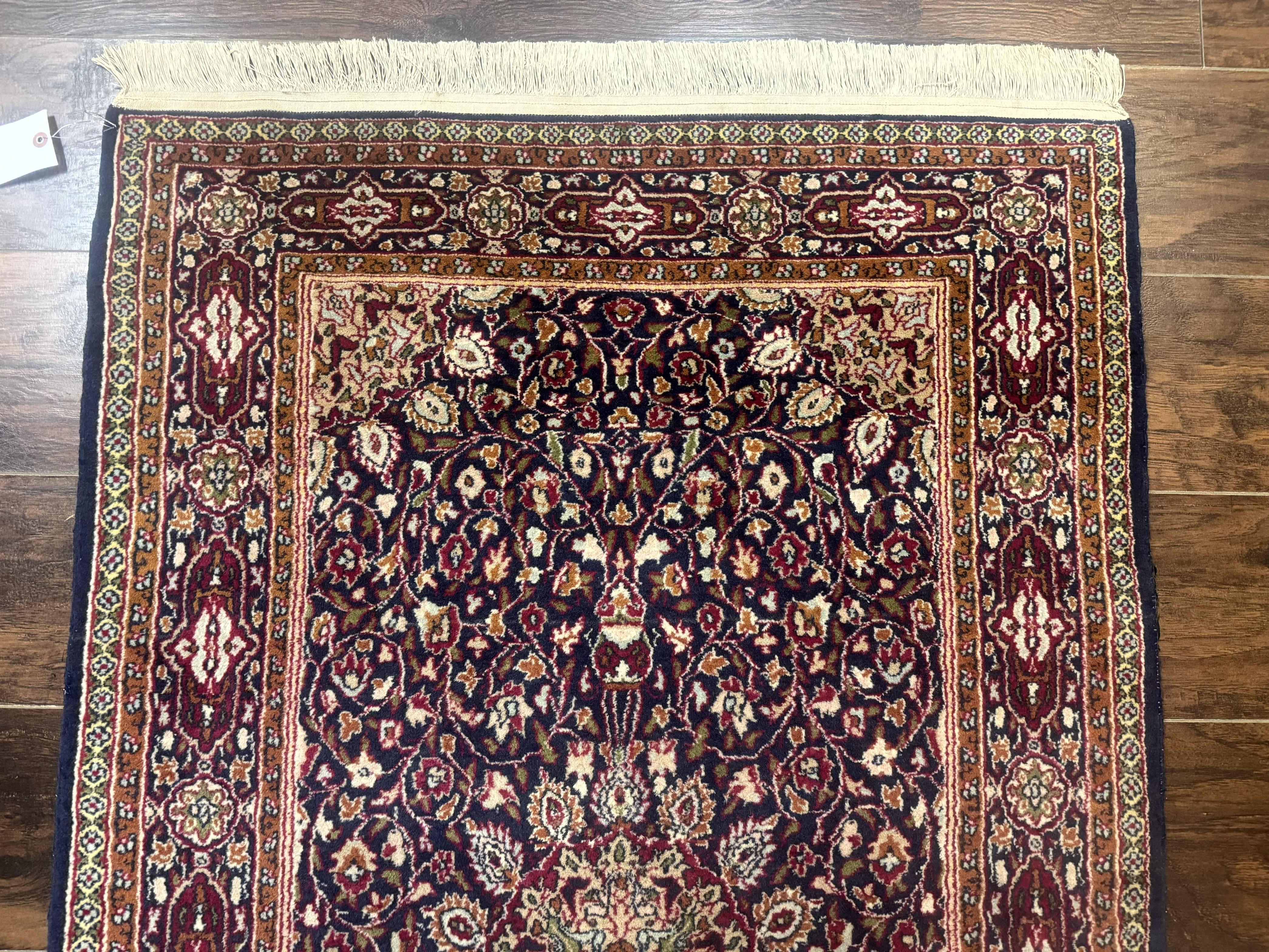 Indo Kashmiri Rug 3x5, Navy Blue, Very Fine 400 KPSI, Pair B - Image 3