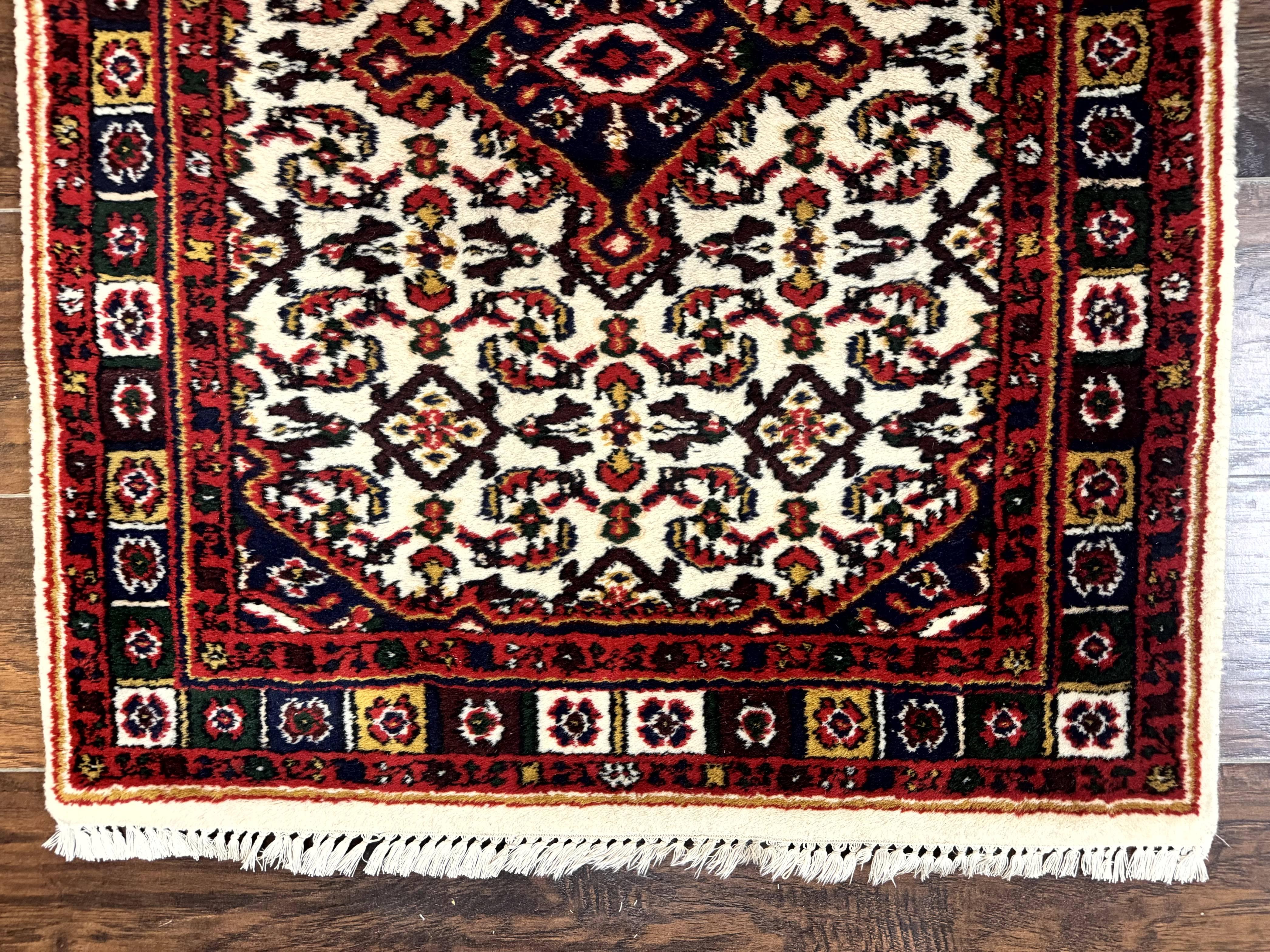 Indo Persian Bidjar Runner Rug 2.8 x 10, Vintage Rug for Hallway, 10ft Runner, Wool Handmade Ivory and Red, Medallions - Image 5