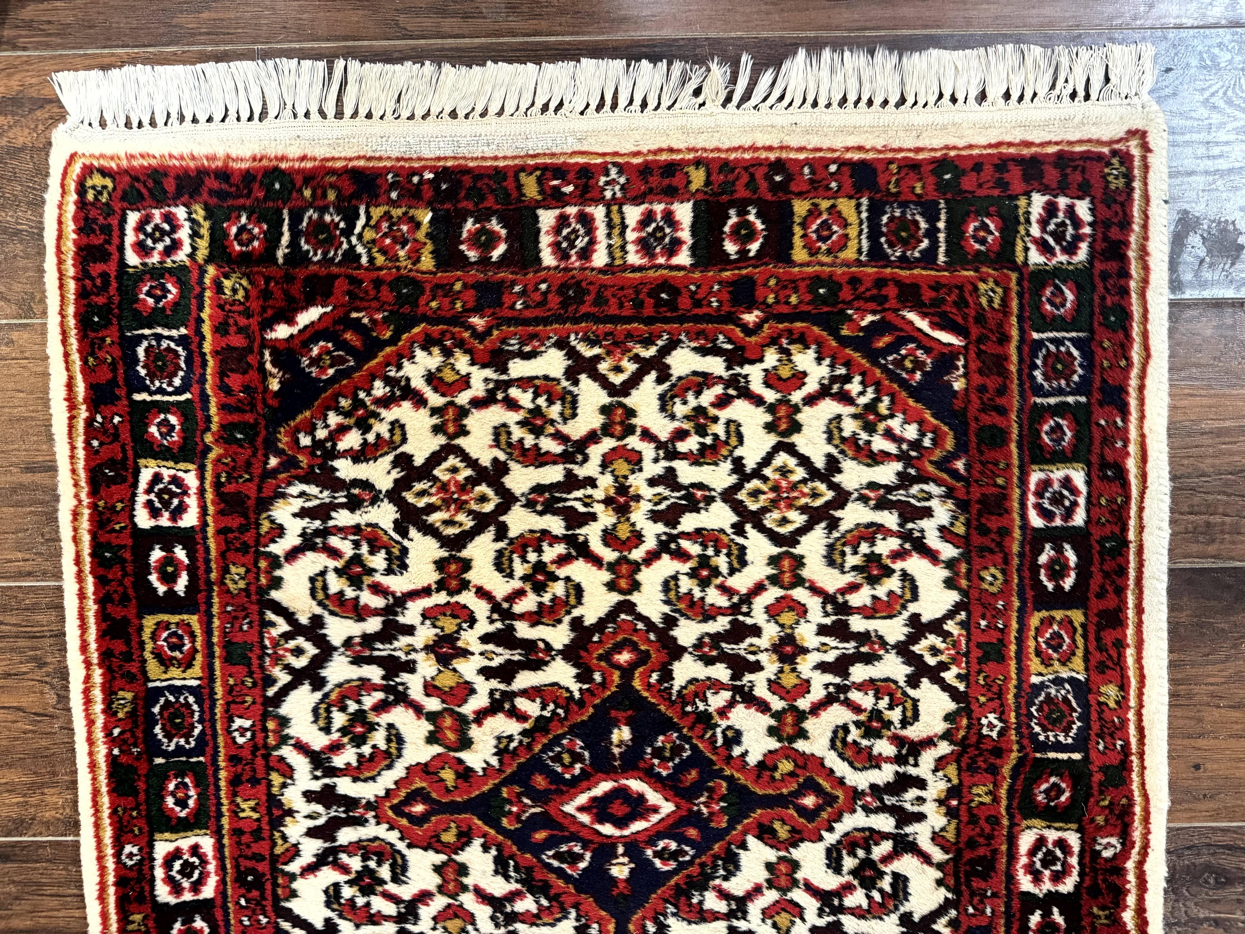 Indo Persian Bidjar Runner Rug 2.8 x 10, Vintage Rug for Hallway, 10ft Runner, Wool Handmade Ivory and Red, Medallions - Image 8