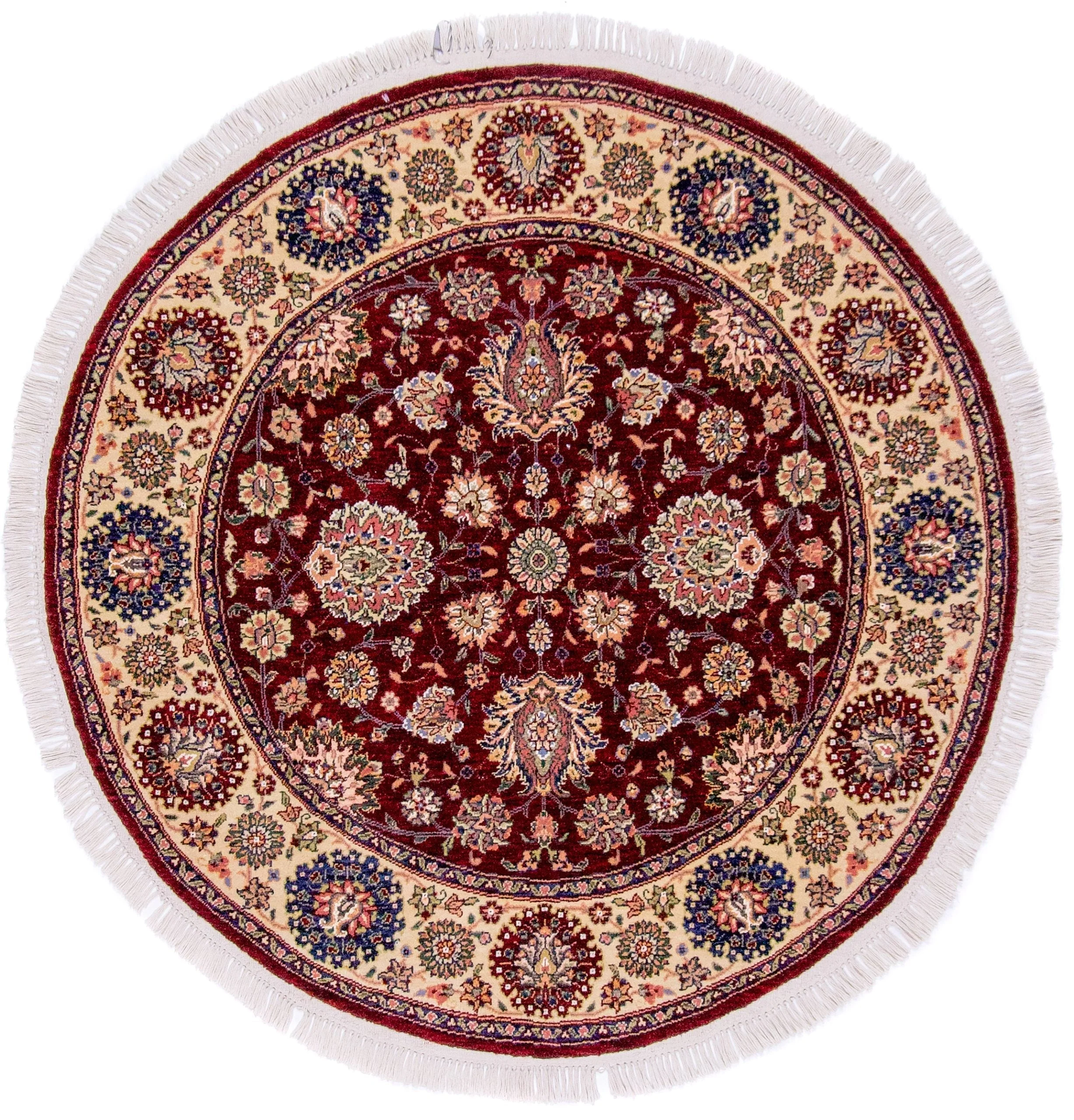 Indo-Tabriz dkred/ivory 4' Round