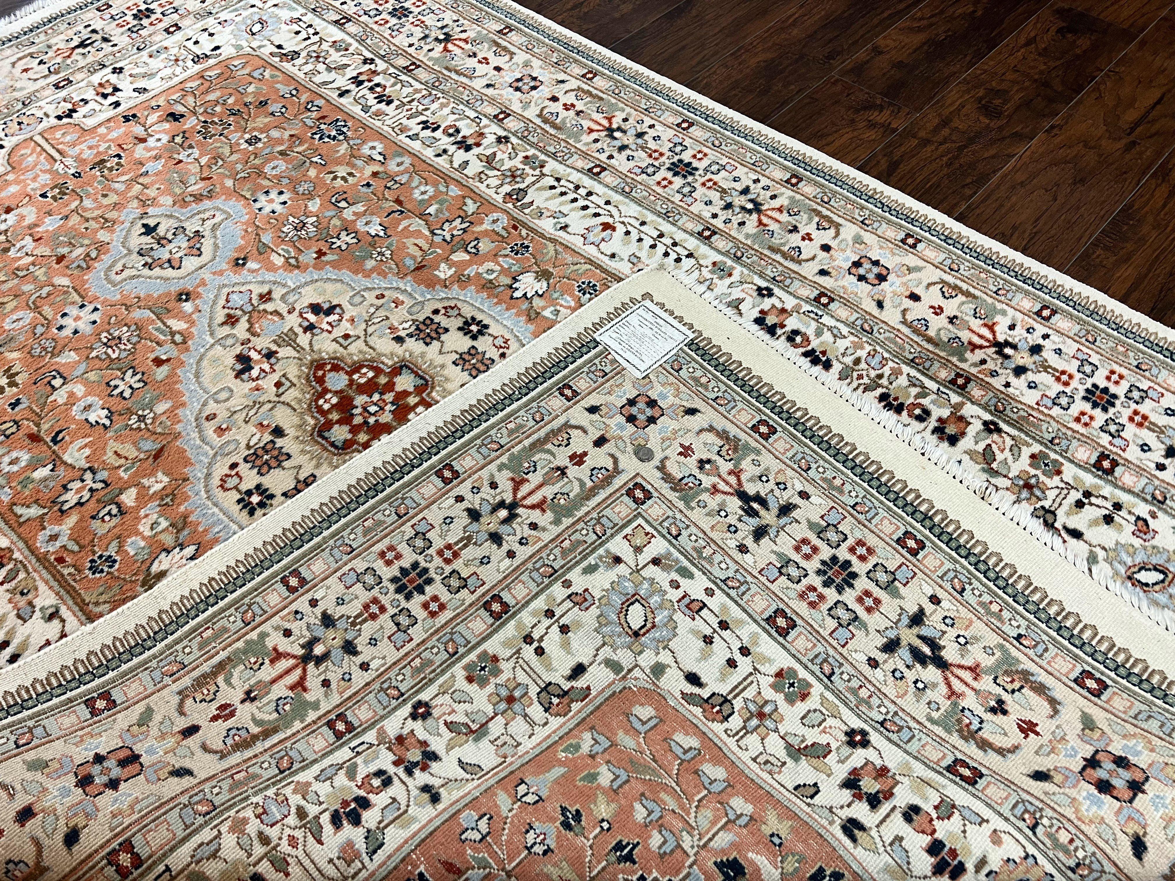 Indo Persian Rug 6x9, Wool Hand Knotted Vintage Carpet, Salmon & Ivory, Traditional Oriental Rug 6 x 9 - Image 12