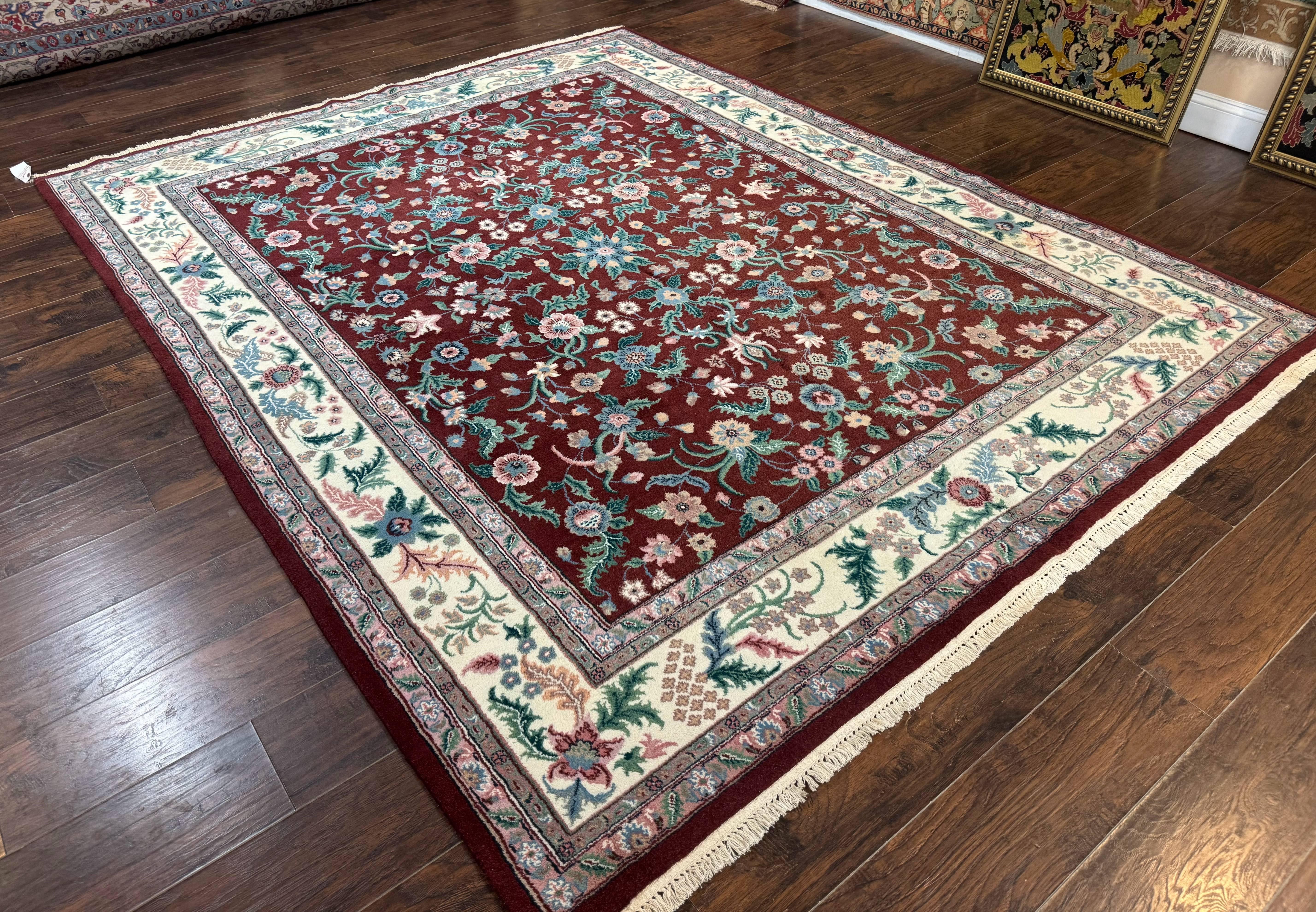 Indo Persian Rug 8x10, Red and Ivory, Floral Allover, Handmade Wool Area Rug - Image 12