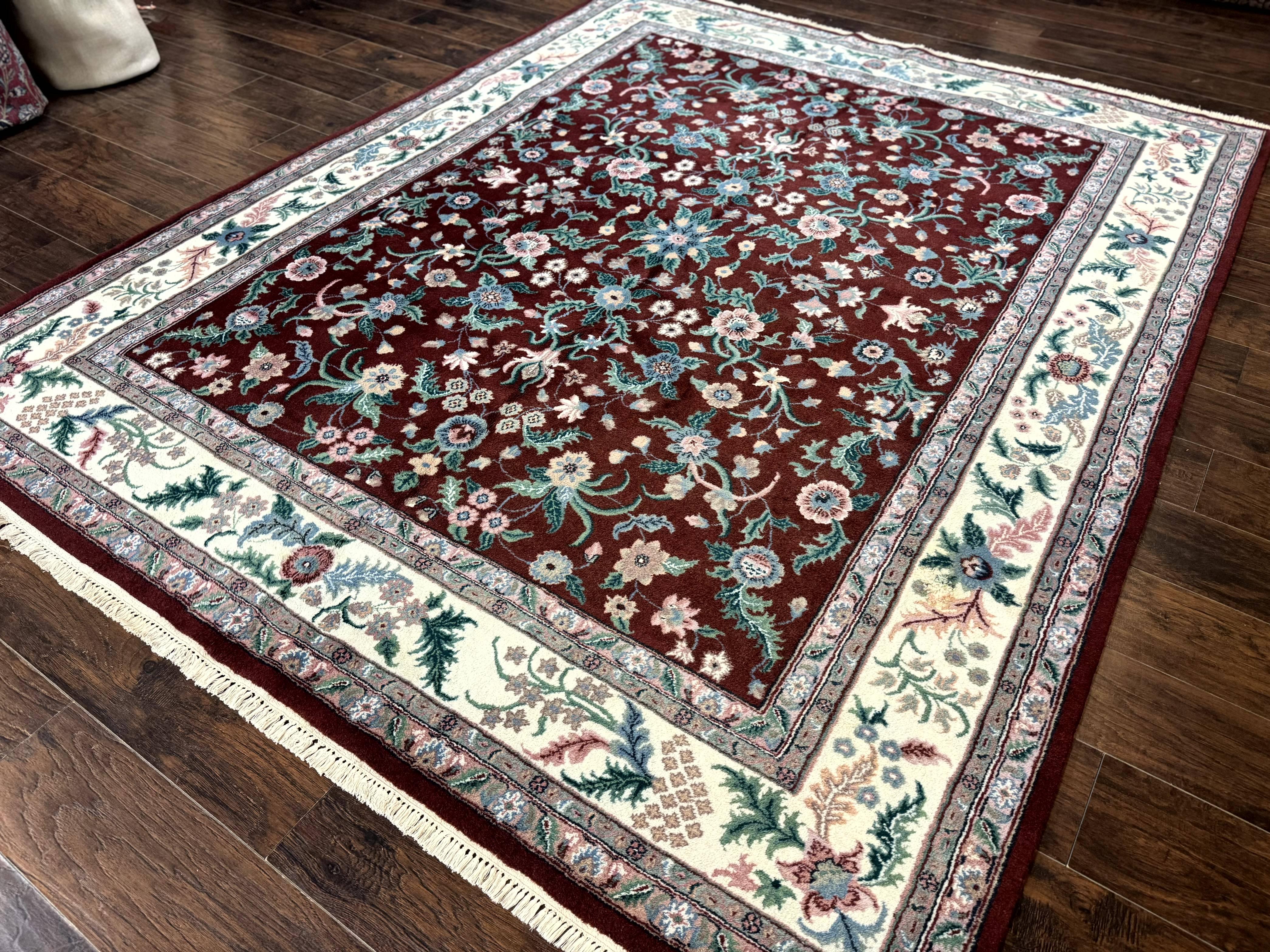 Indo Persian Rug 8x10, Red and Ivory, Floral Allover, Handmade Wool Area Rug - Image 2