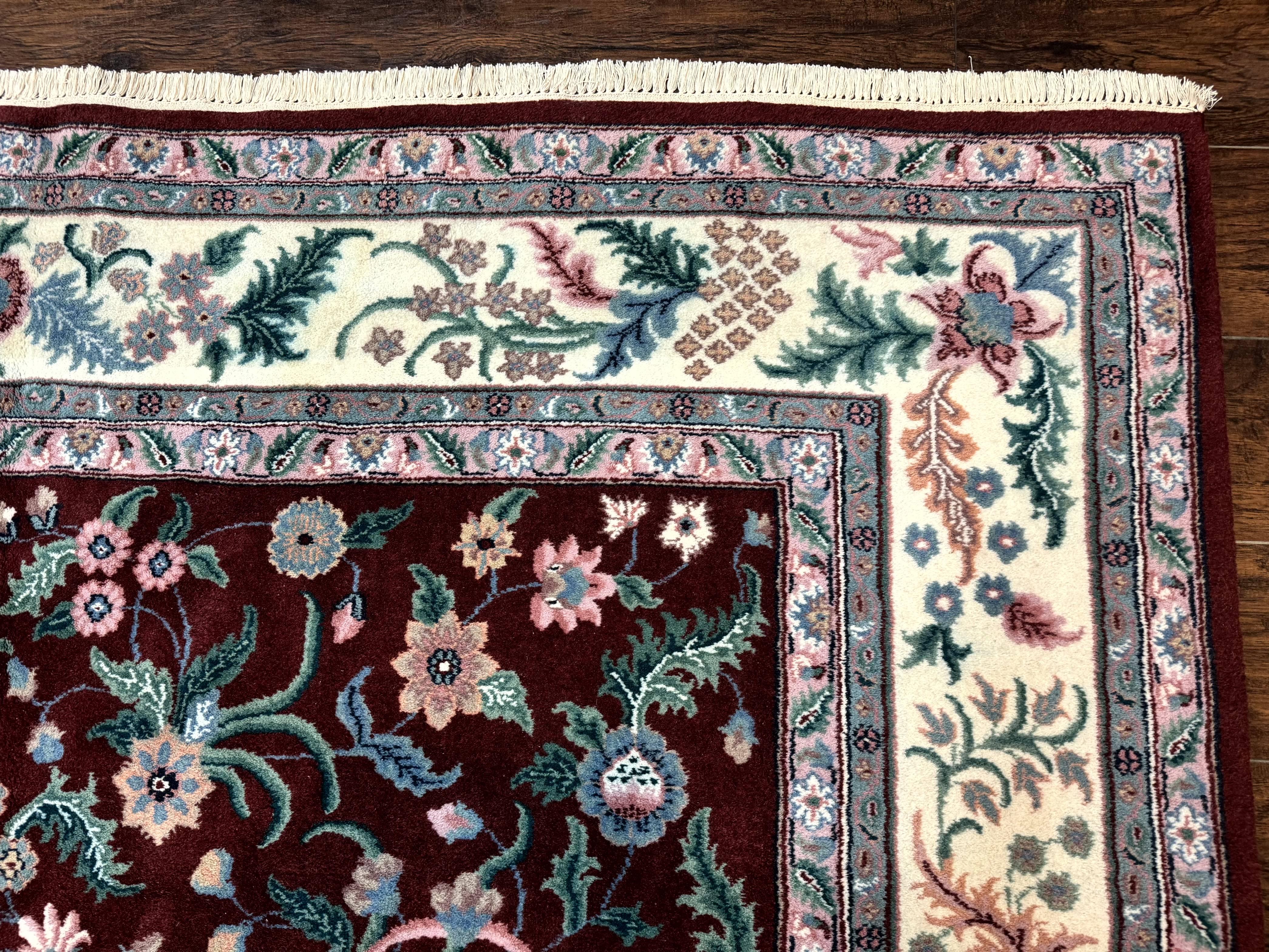 Indo Persian Rug 8x10, Red and Ivory, Floral Allover, Handmade Wool Area Rug - Image 7