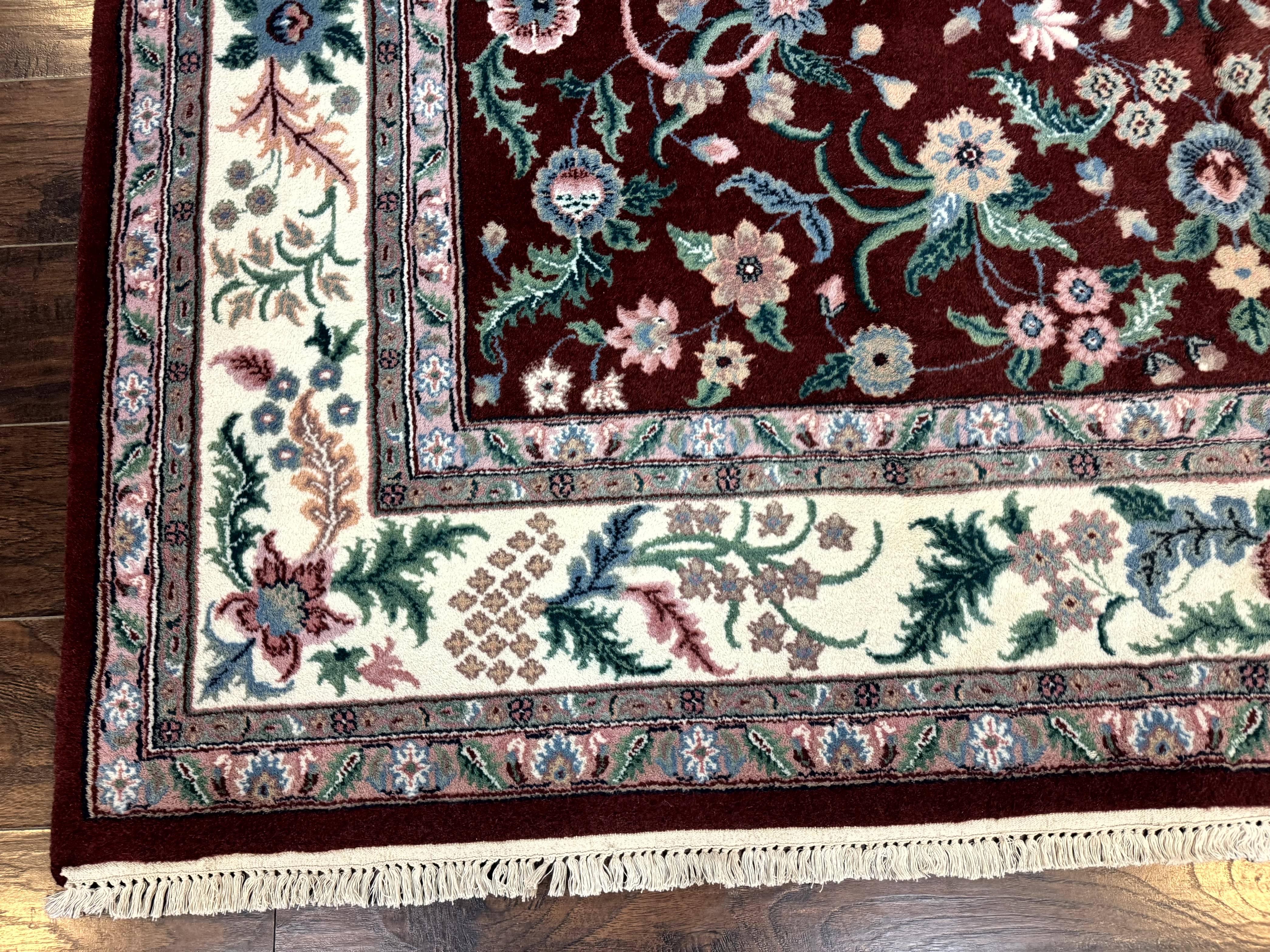 Indo Persian Rug 8x10, Red and Ivory, Floral Allover, Handmade Wool Area Rug - Image 8