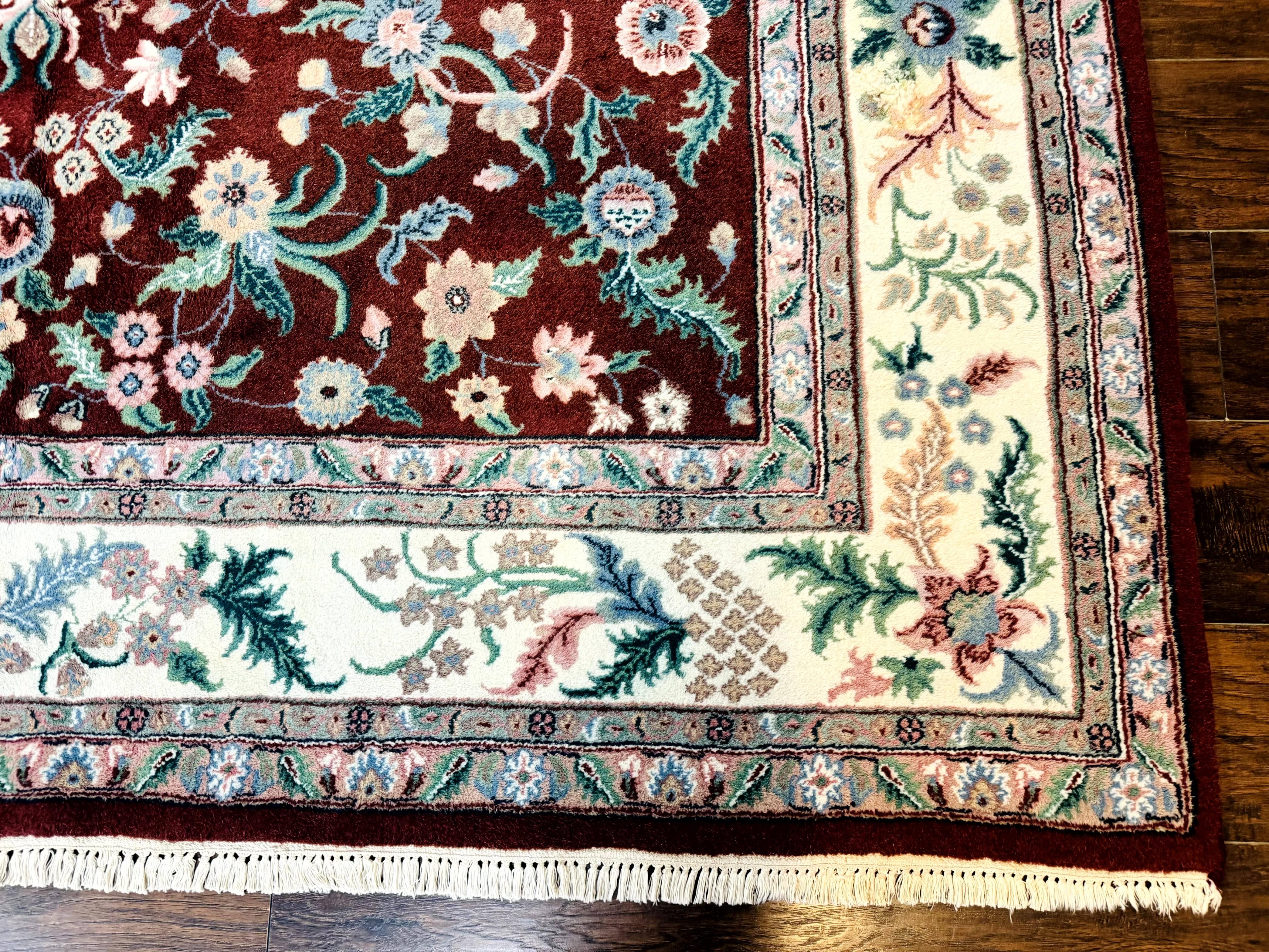 Indo Persian Rug 8x10, Red and Ivory, Floral Allover, Handmade Wool Area Rug - Image 9