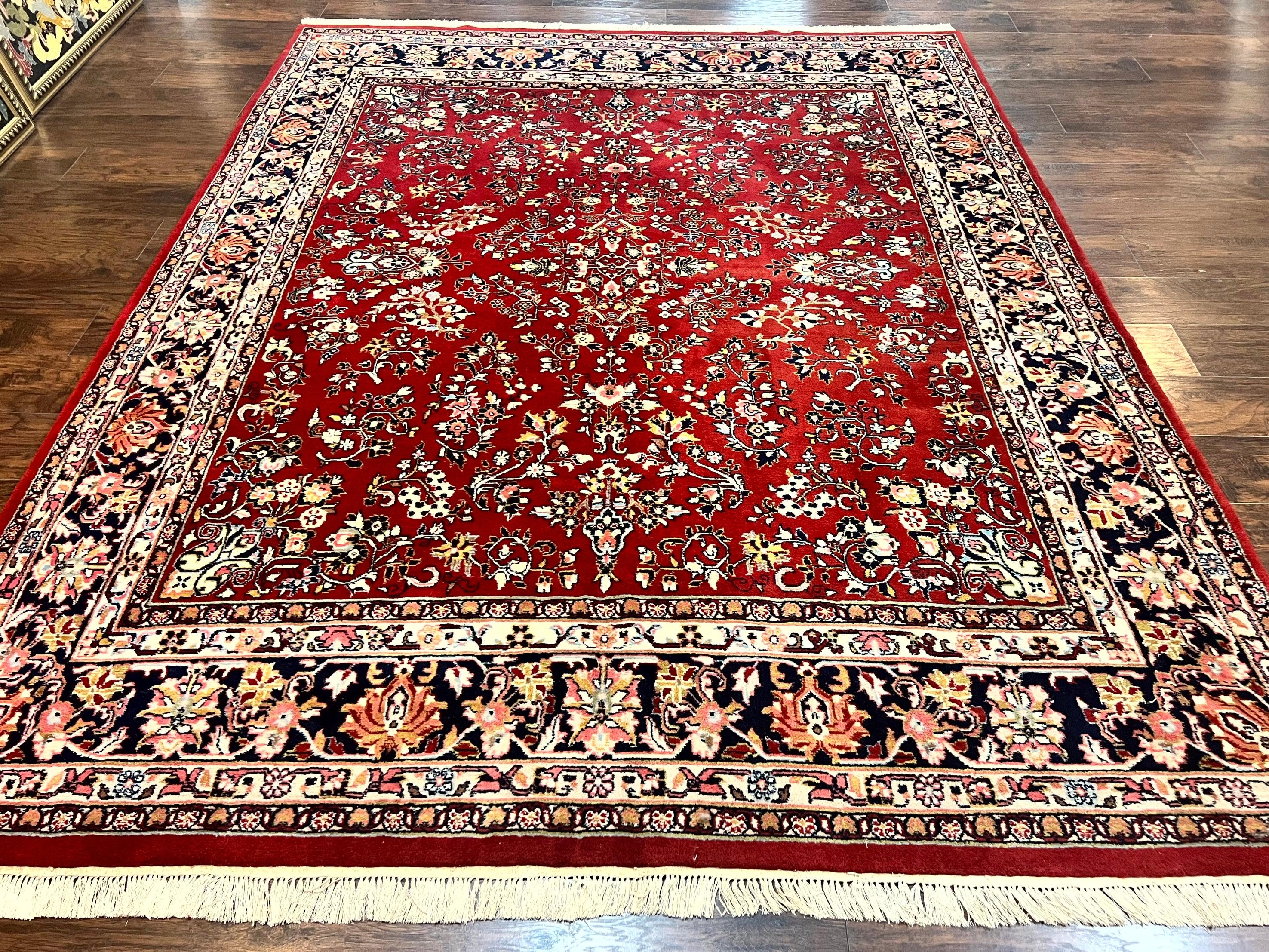 Indo Persian Sarouk Rug 8x10, Red, Floral Allover, Handmade Vintage Wool Carpet, Traditional Rug - Image 12
