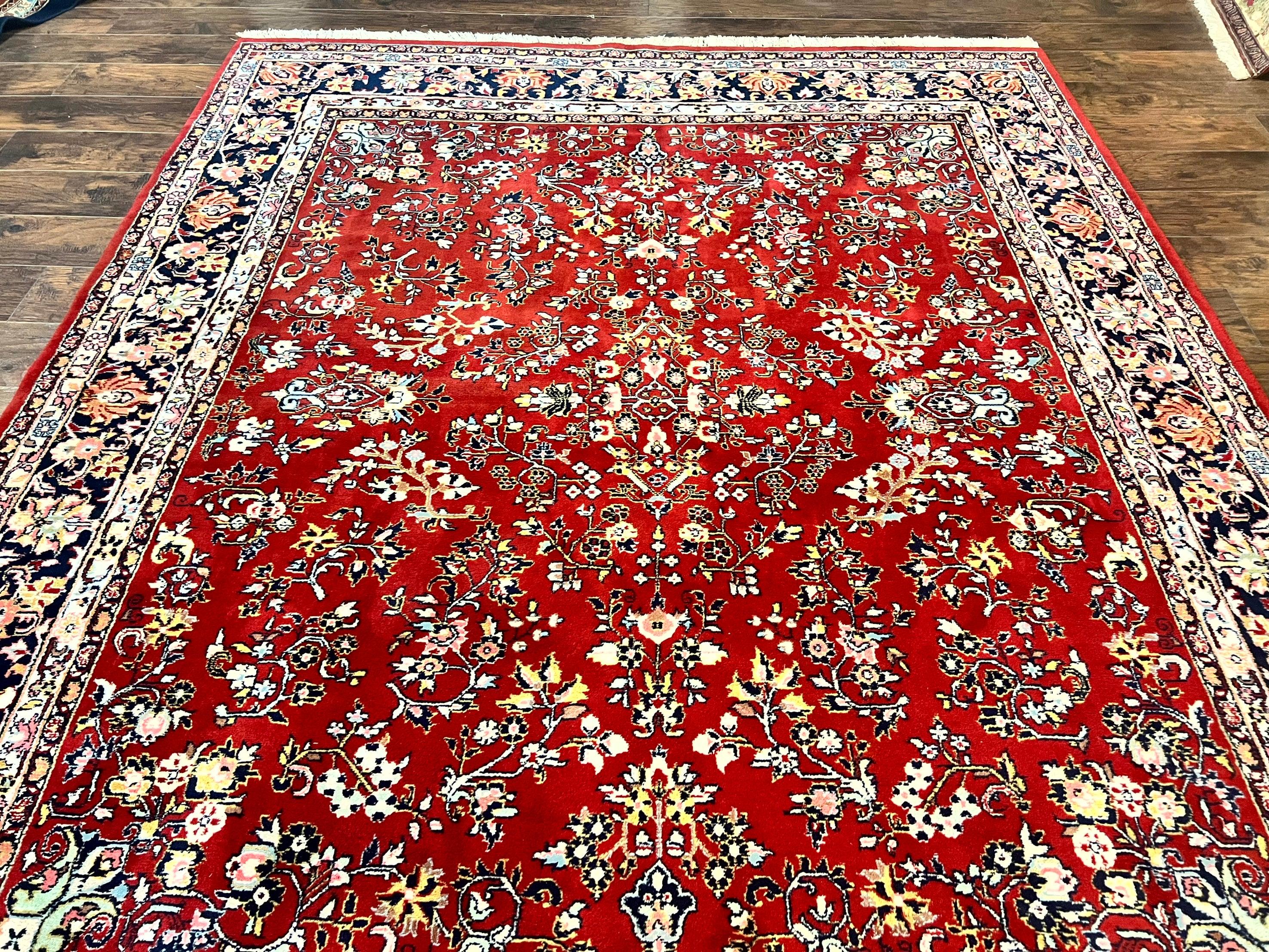 Indo Persian Sarouk Rug 8x10, Red, Floral Allover, Handmade Vintage Wool Carpet, Traditional Rug - Image 4