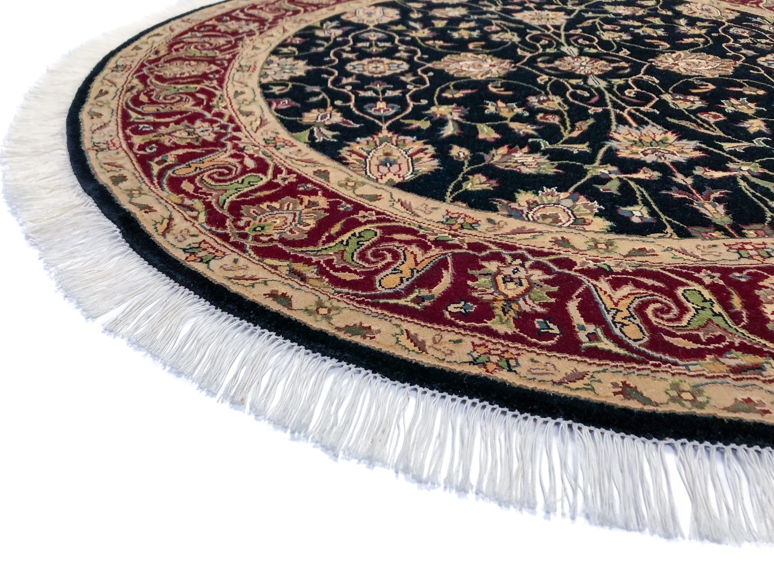 Indo-Tabriz Wool & Silk blk/dkred 4' round - Image 2